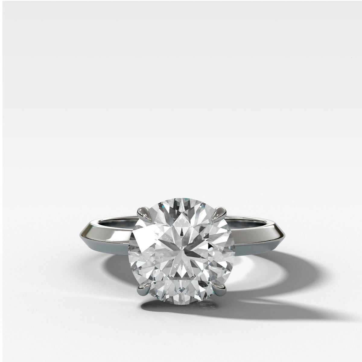 Butter Knife Solitaire Engagement Ring With Round Cut Diamond - GOODSTONE