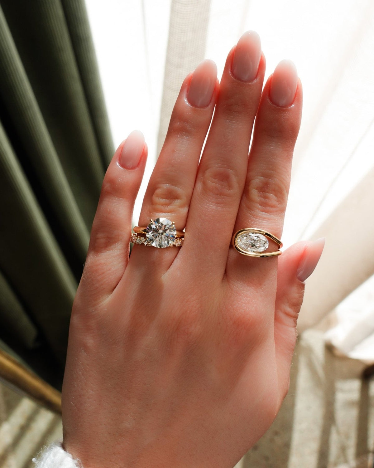 Butter Knife Solitaire Engagement Ring With Round Cut Diamond - GOODSTONE