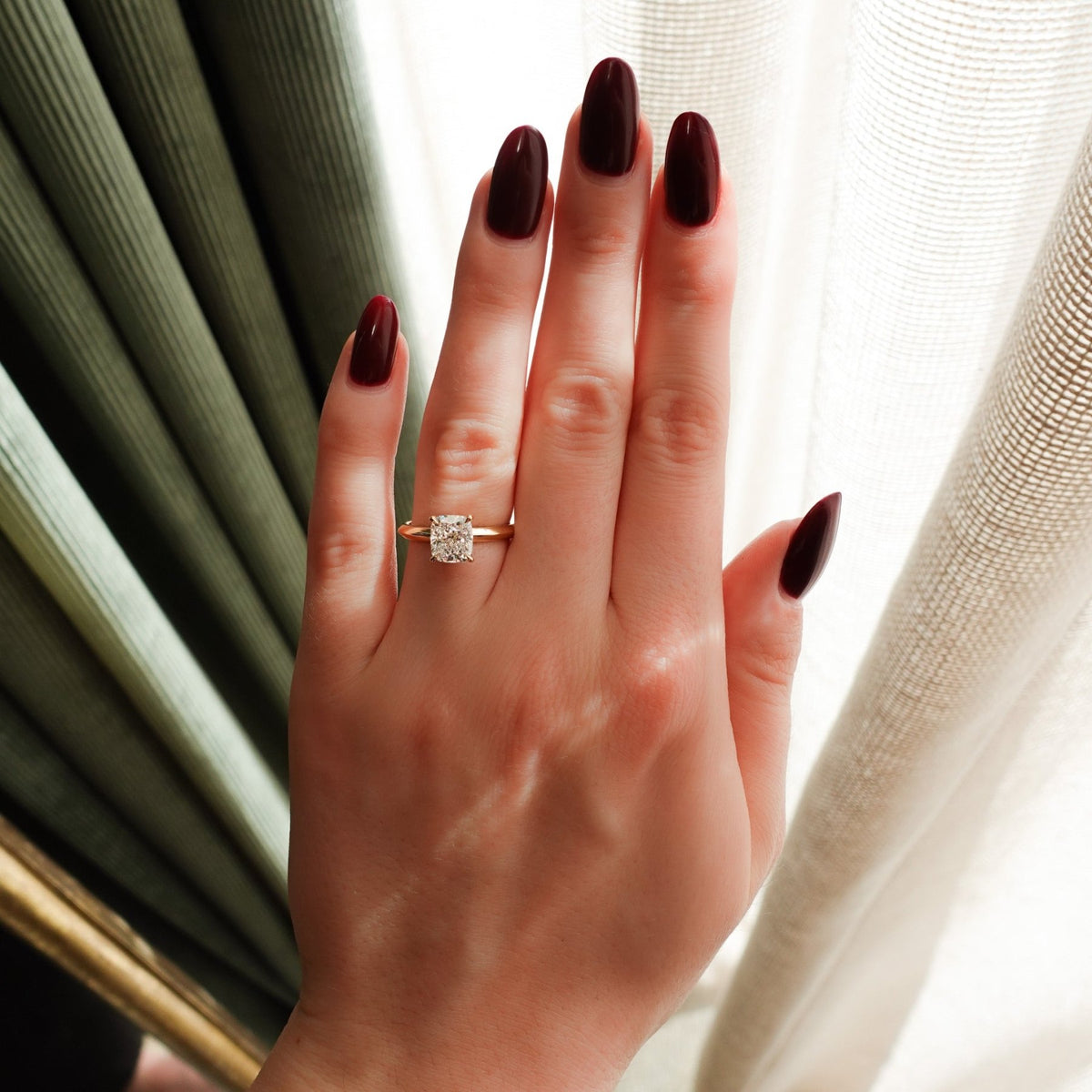 Butter Knife Solitaire Engagement Ring With Square Cushion Cut Diamond - GOODSTONE