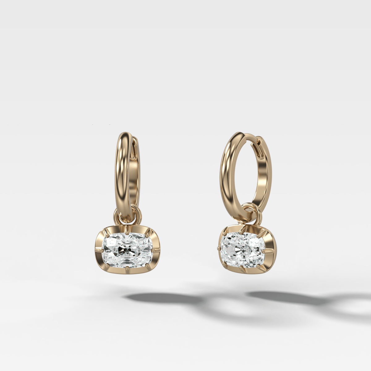 Button Back Drop Earrings with East West Elongated Cushion Cut Diamond - GOODSTONE