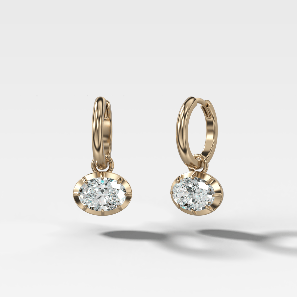Button Back Drop Earrings with East West Oval Cut Diamond - GOODSTONE