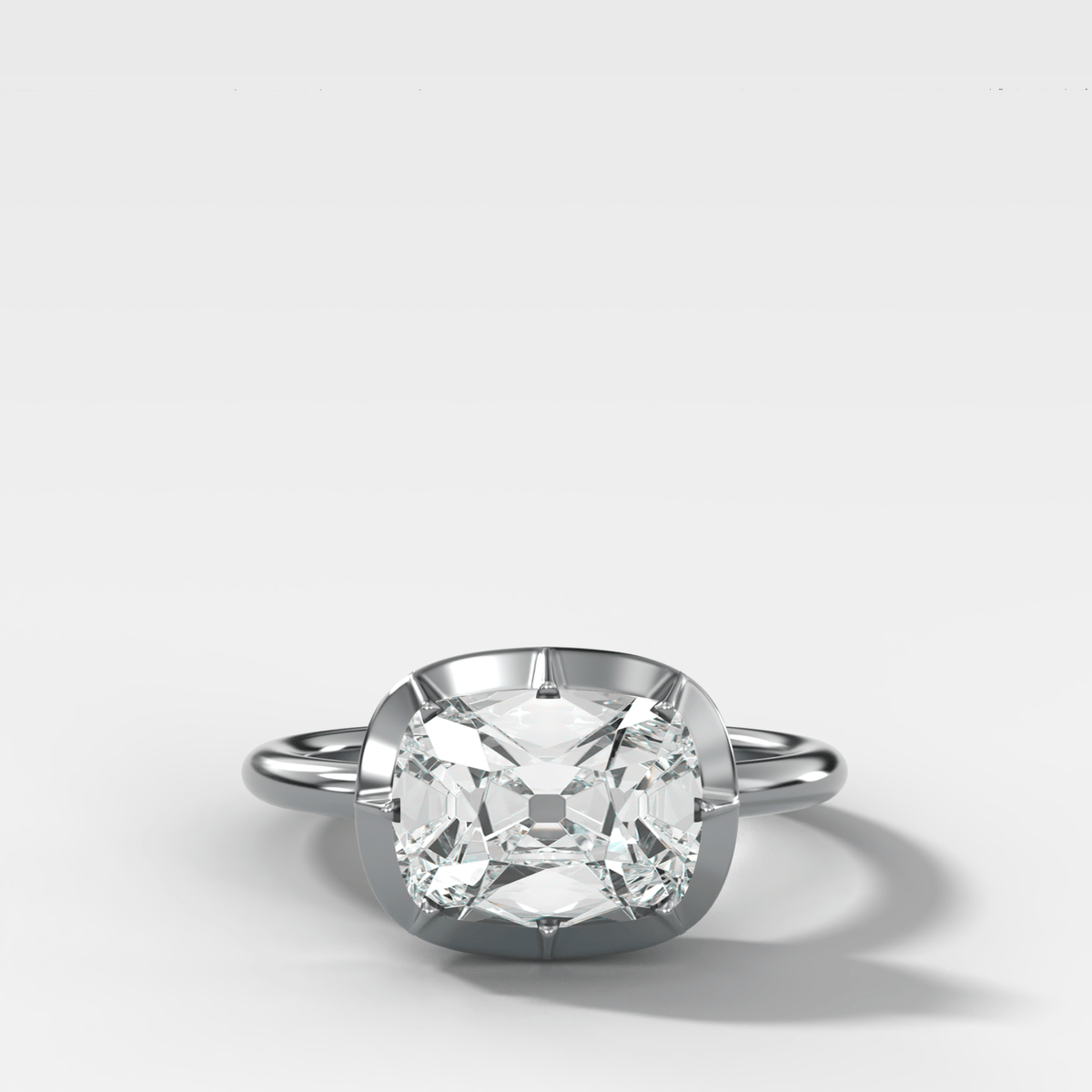 Button Back Solitaire Engagement Ring With an East West Old Mine Cut Diamond - GOODSTONE
