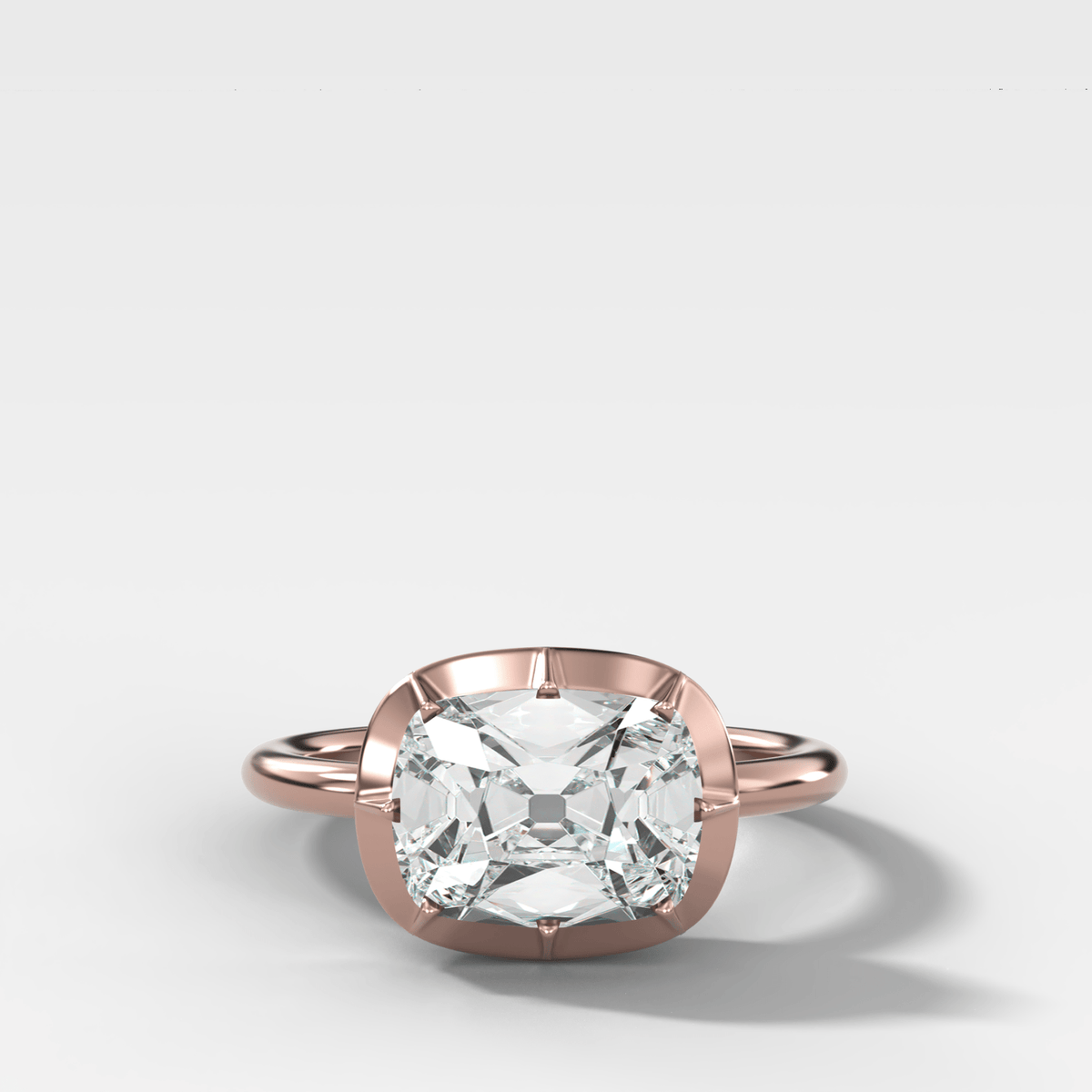 Button Back Solitaire Engagement Ring With an East West Old Mine Cut Diamond - GOODSTONE