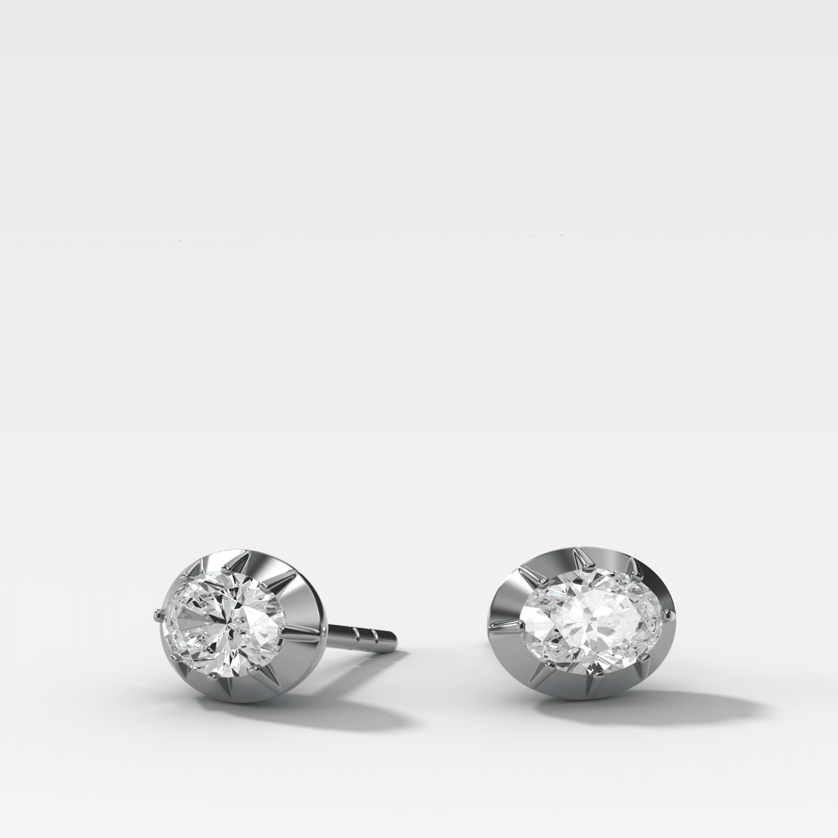 Button Back Studs with East West Oval Cut Diamond - GOODSTONE