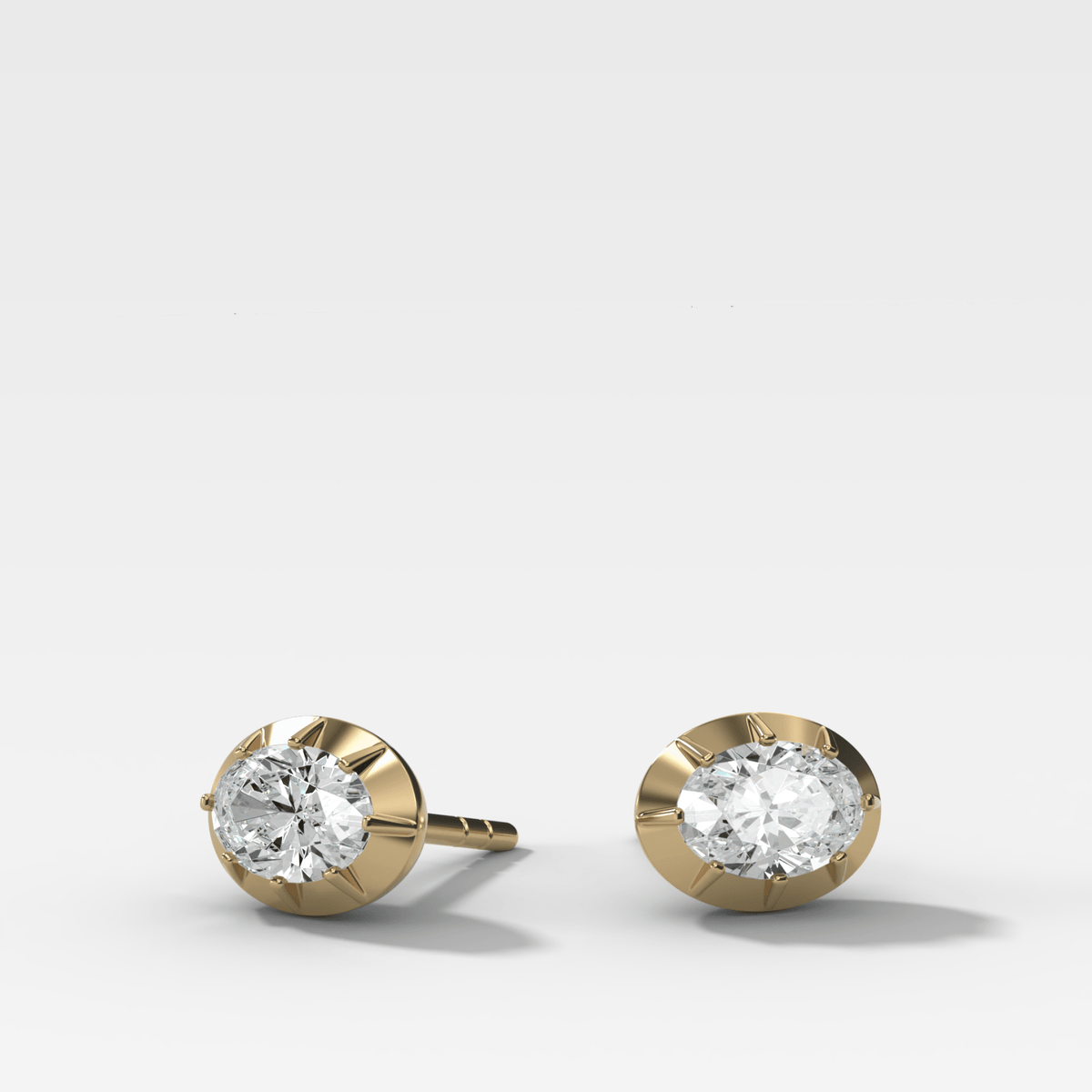 Button Back Studs with East West Oval Cut Diamond - GOODSTONE