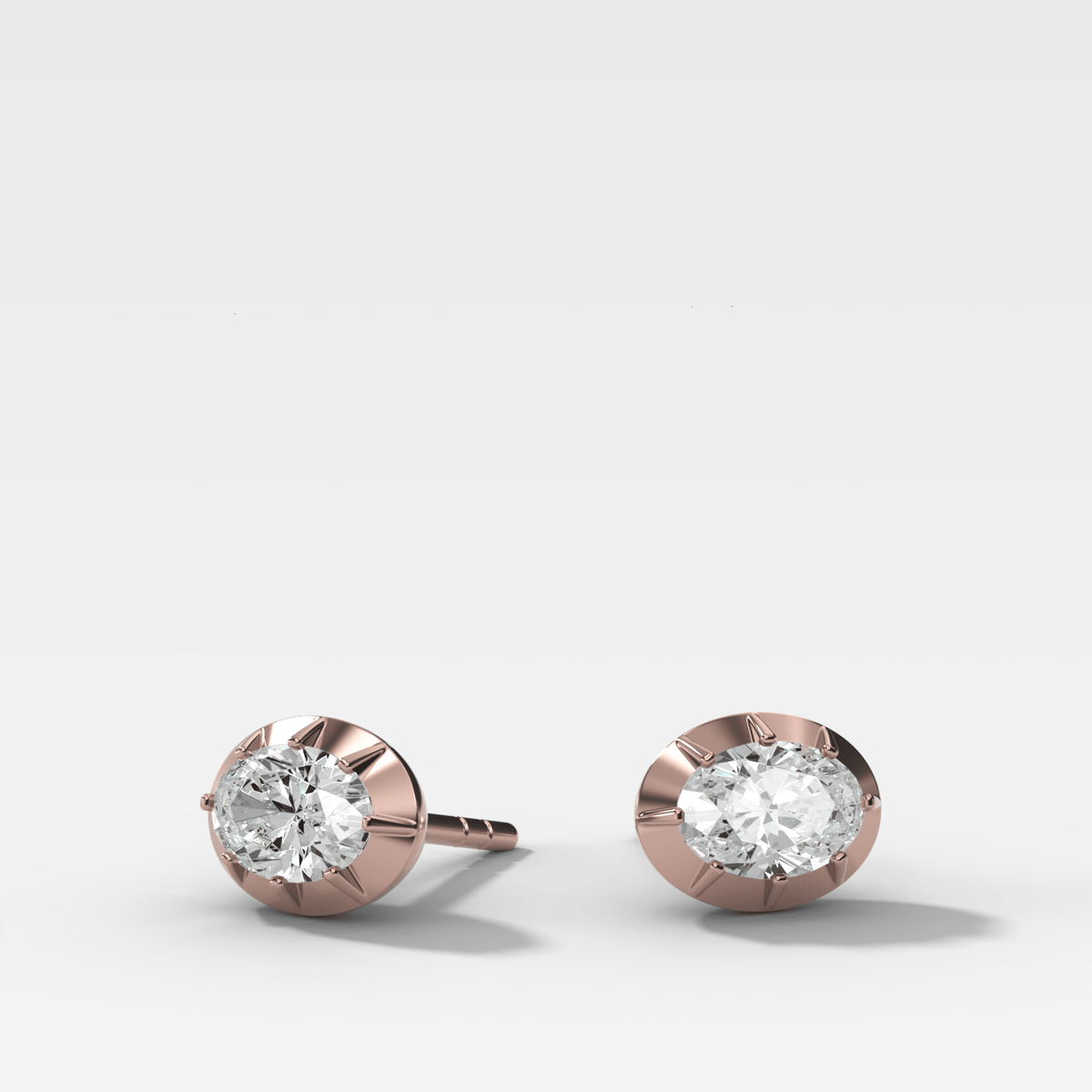 Button Back Studs with East West Oval Cut Diamond - GOODSTONE