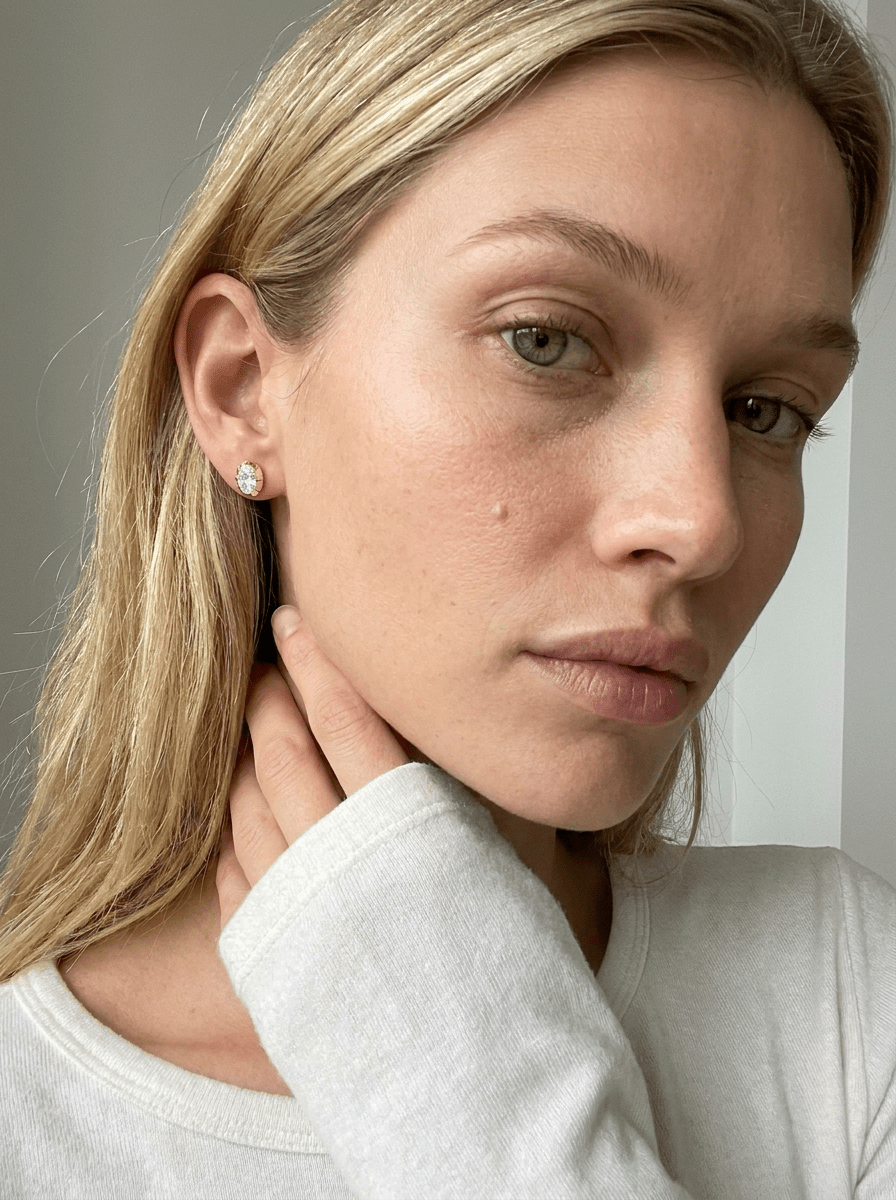 Button Back Studs with Oval Cut Diamond - GOODSTONE