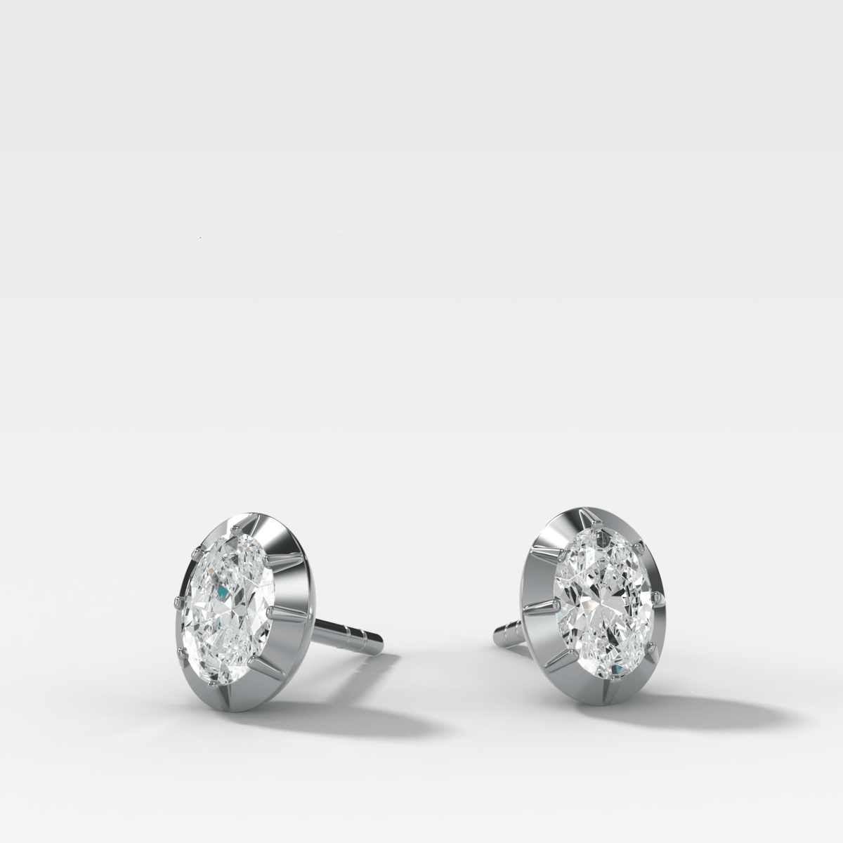 Button Back Studs with Oval Cut Diamond - GOODSTONE