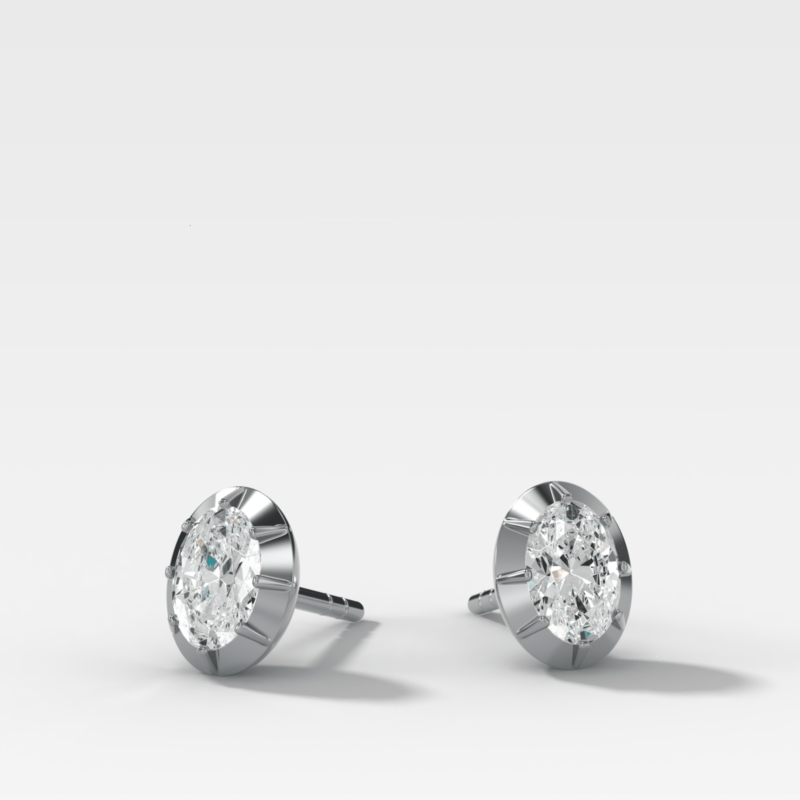 Button Back Studs with Oval Cut Diamond - GOODSTONE