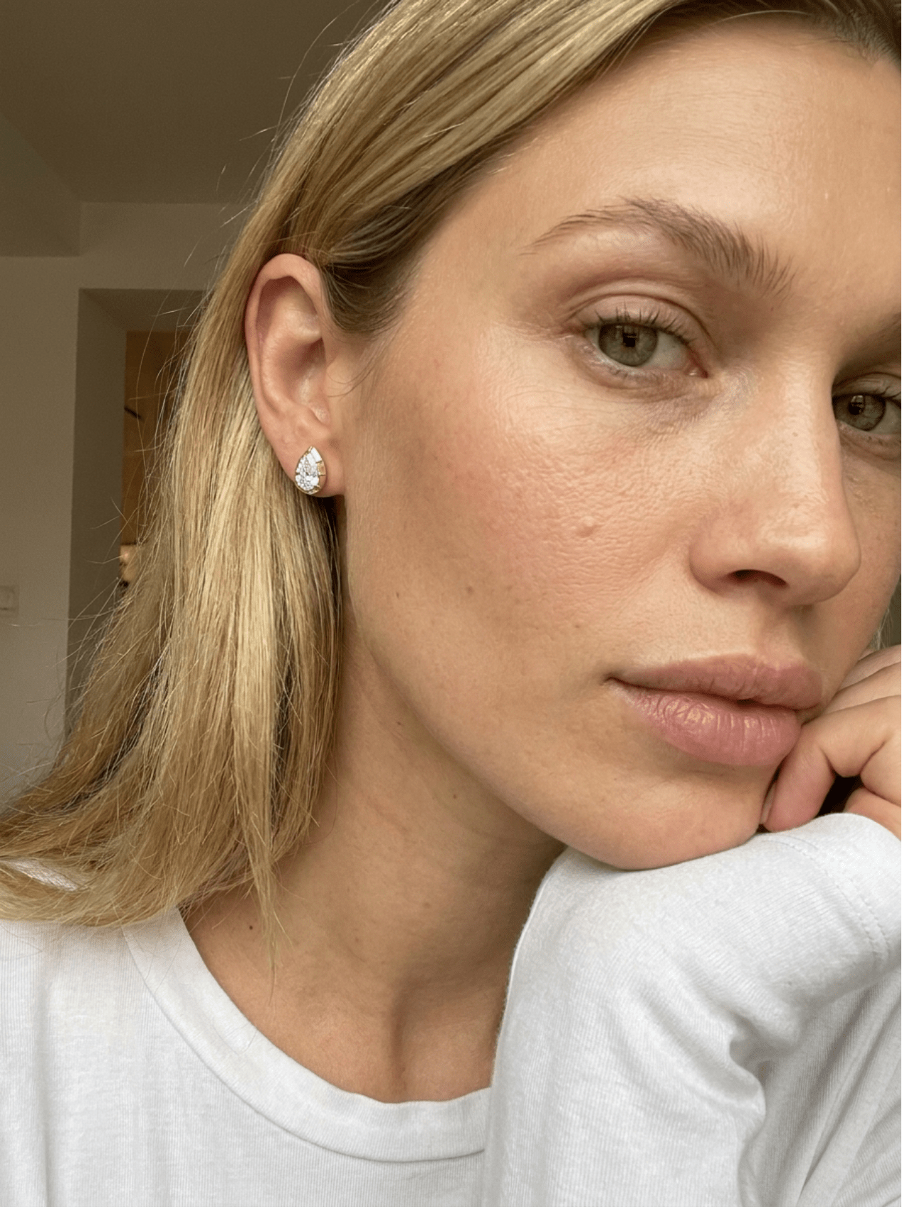 Button Back Studs with Pear Cut Diamond - GOODSTONE