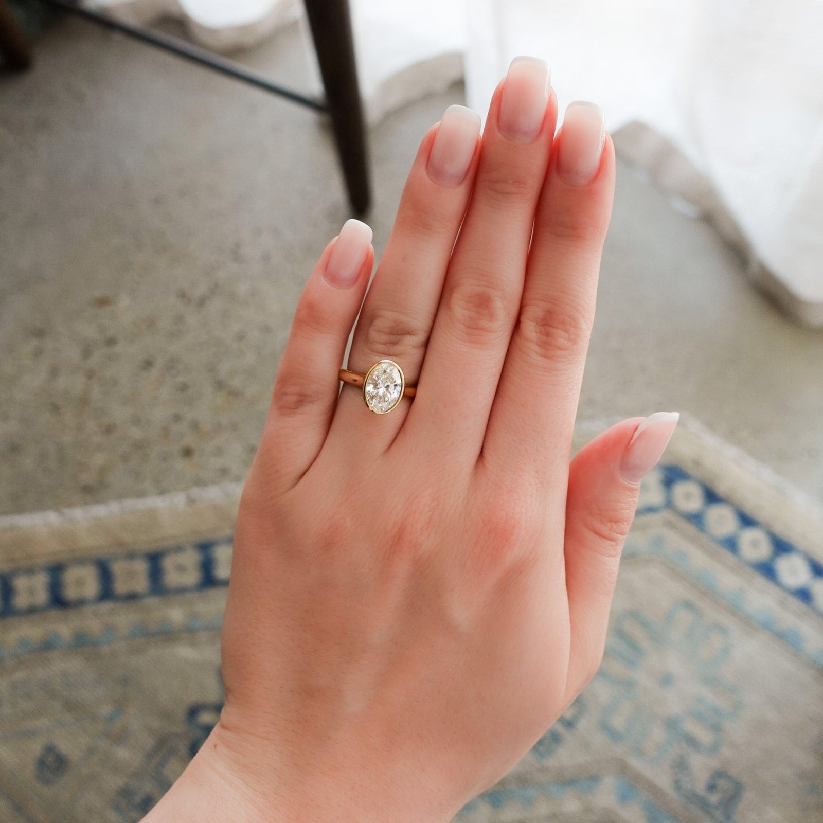 Cathedral Bezel Set Solitaire Engagement Ring with 2.54ct Lab Grown Oval Diamond - GOODSTONE