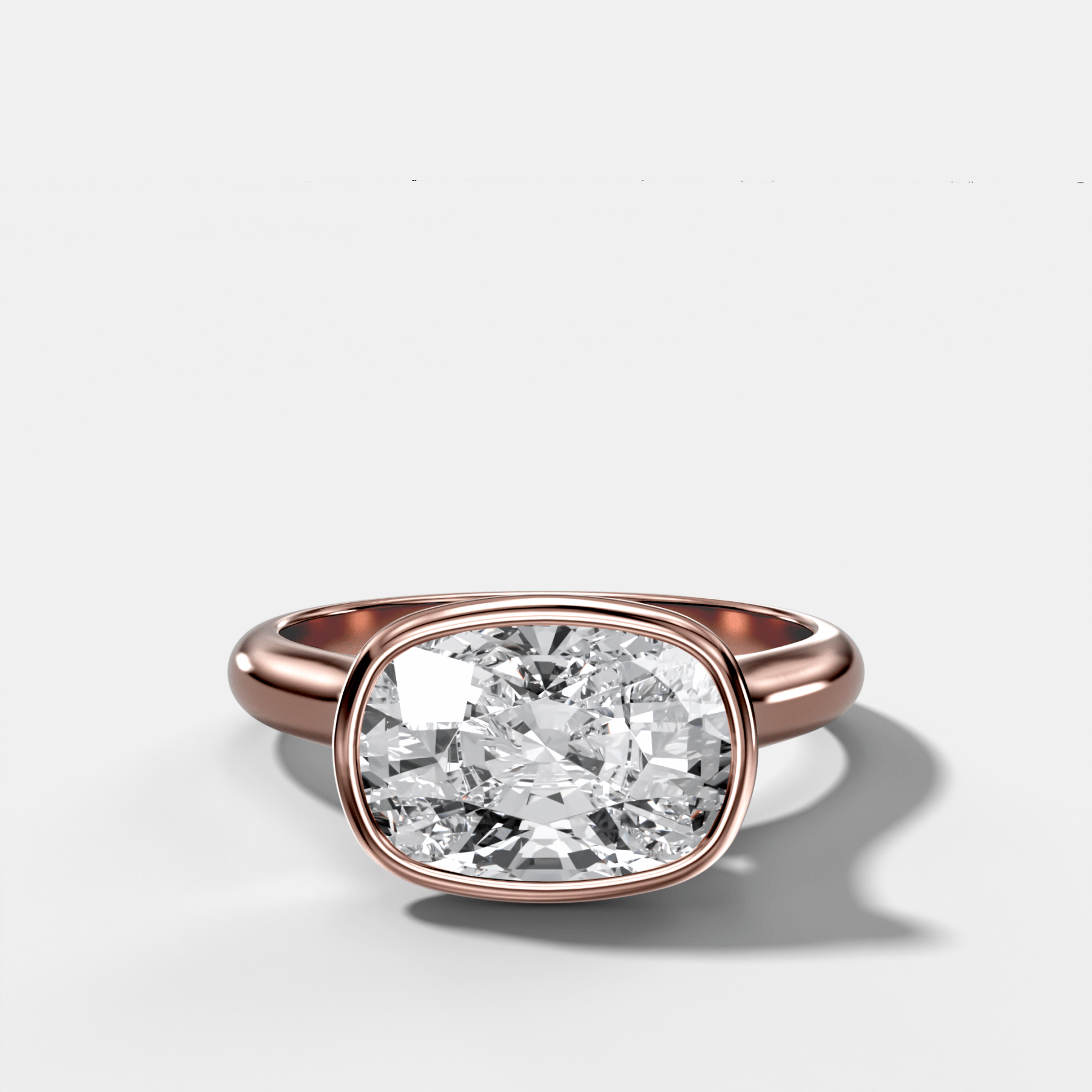 Cathedral Bezel Set Solitaire Engagement Ring With Elongated Cushion Diamond (East West) - GOODSTONE