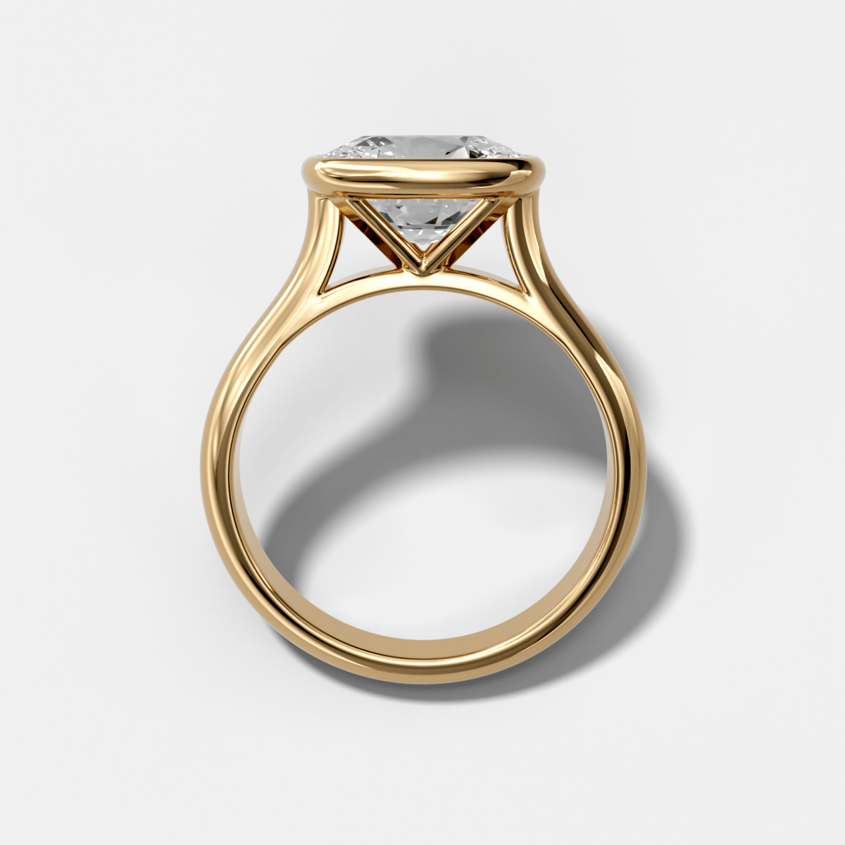 Cathedral Bezel Set Solitaire Engagement Ring With Elongated Cushion Diamond (East West) - GOODSTONE