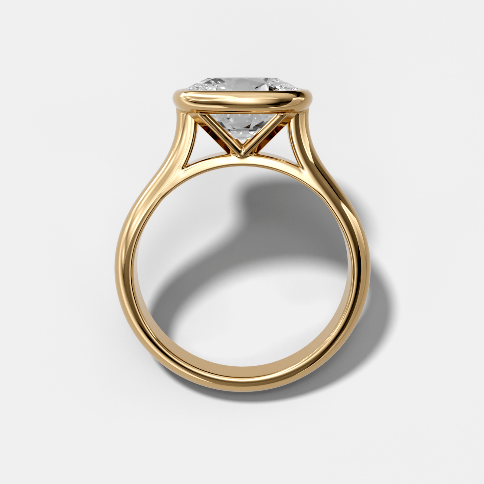 Cathedral Bezel Set Solitaire Engagement Ring With Elongated Cushion Diamond (East West) - GOODSTONE