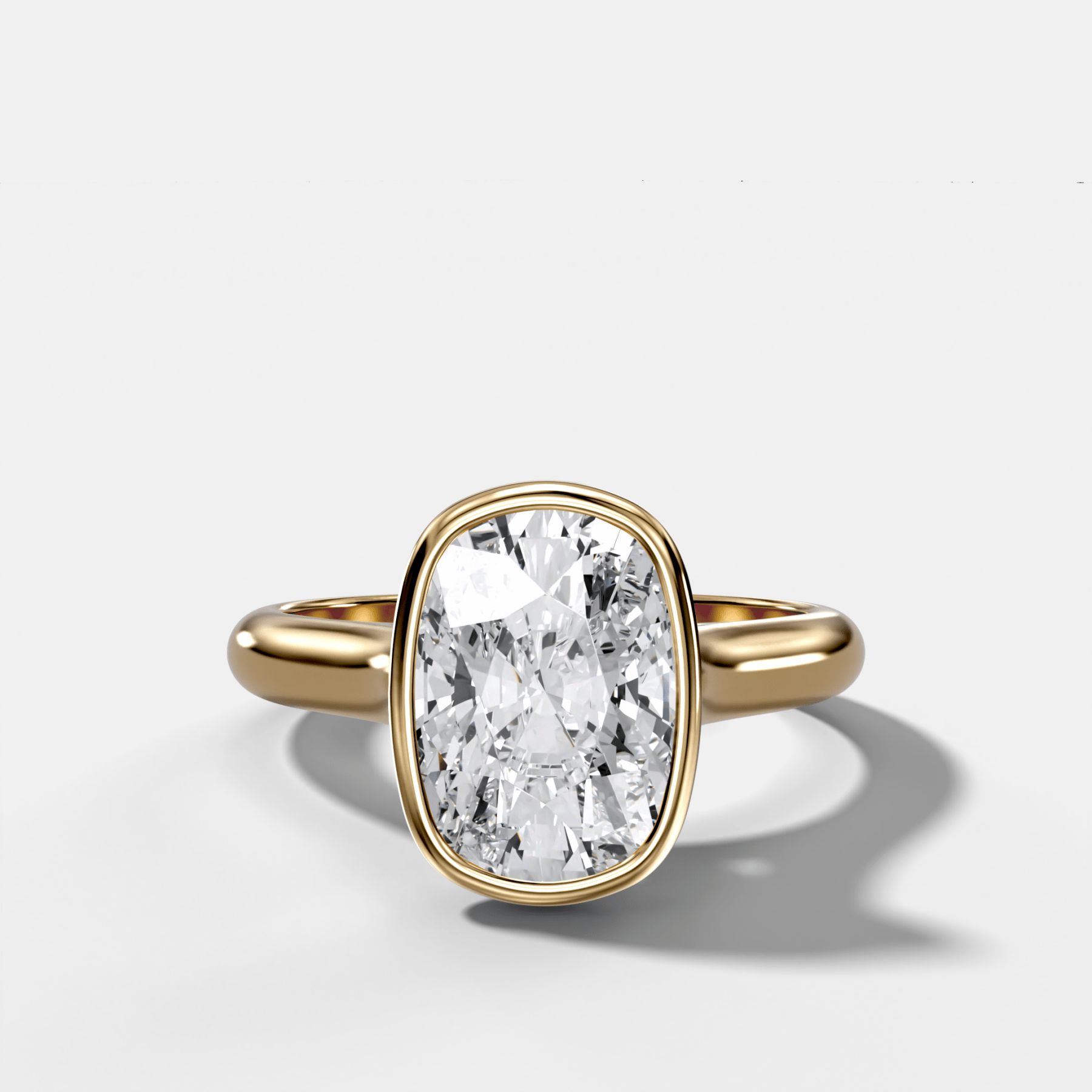 Cathedral Bezel Set Solitaire Engagement Ring With Elongated Cushion Diamond - GOODSTONE