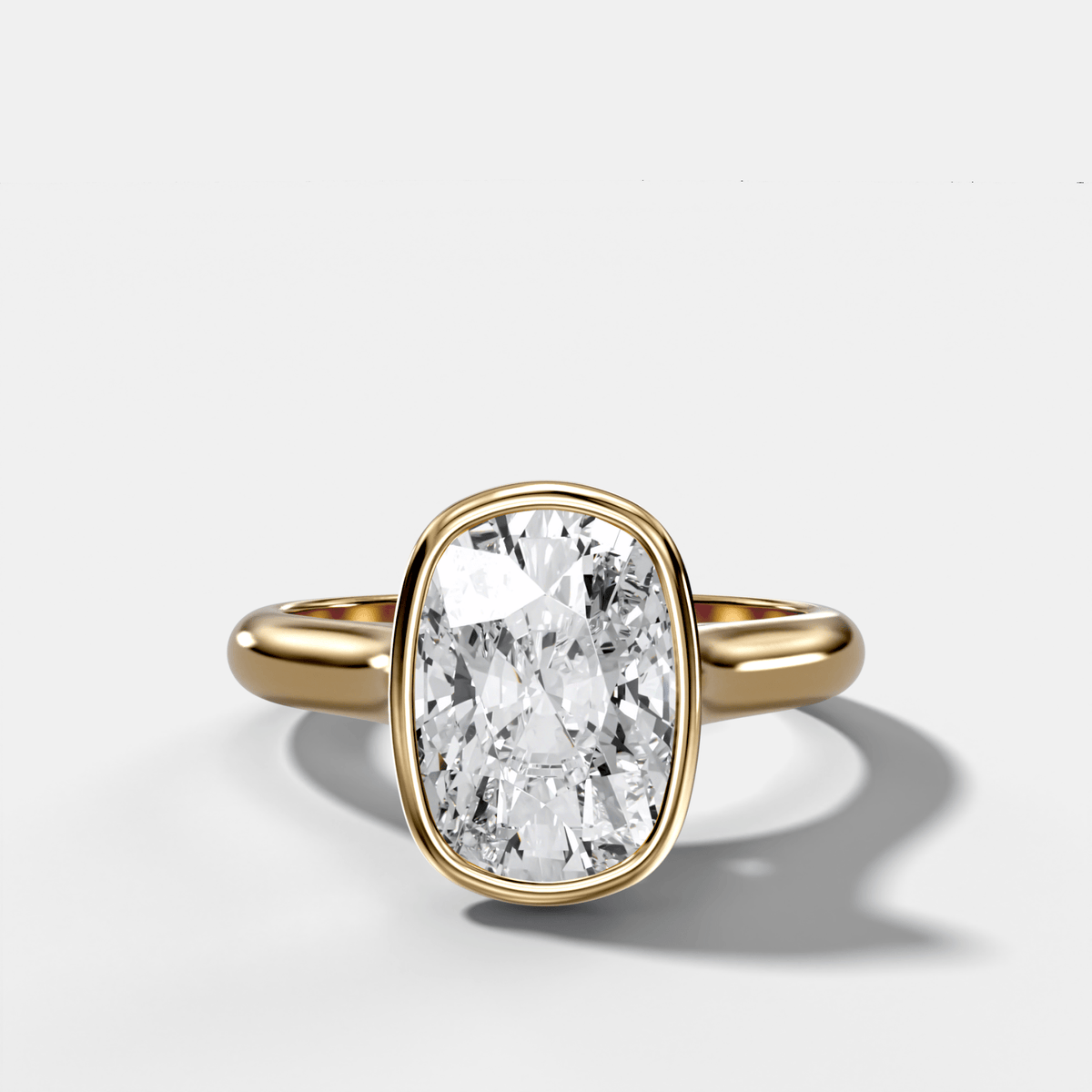 Cathedral Bezel Set Solitaire Engagement Ring With Elongated Cushion Diamond - GOODSTONE