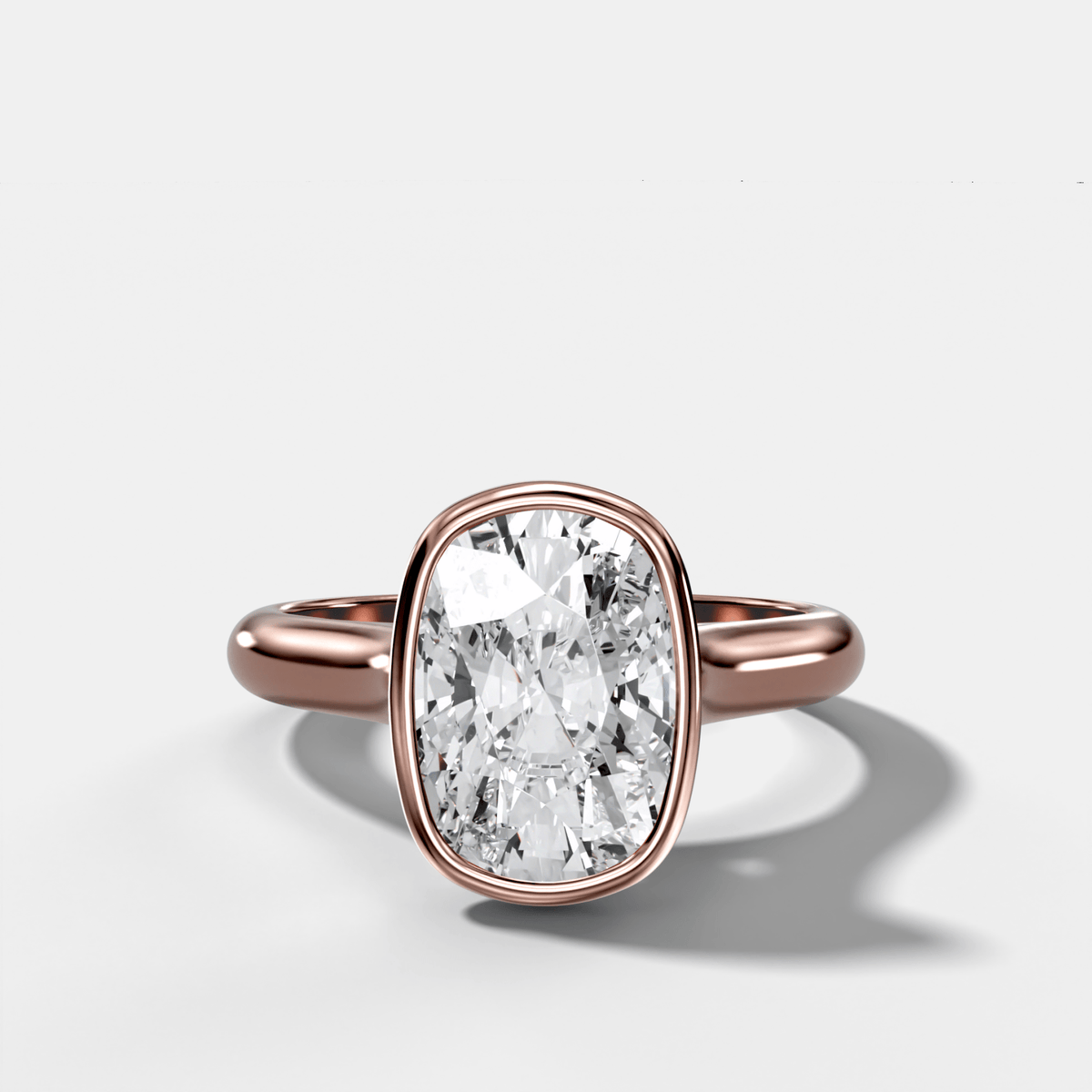 Cathedral Bezel Set Solitaire Engagement Ring With Elongated Cushion Diamond - GOODSTONE