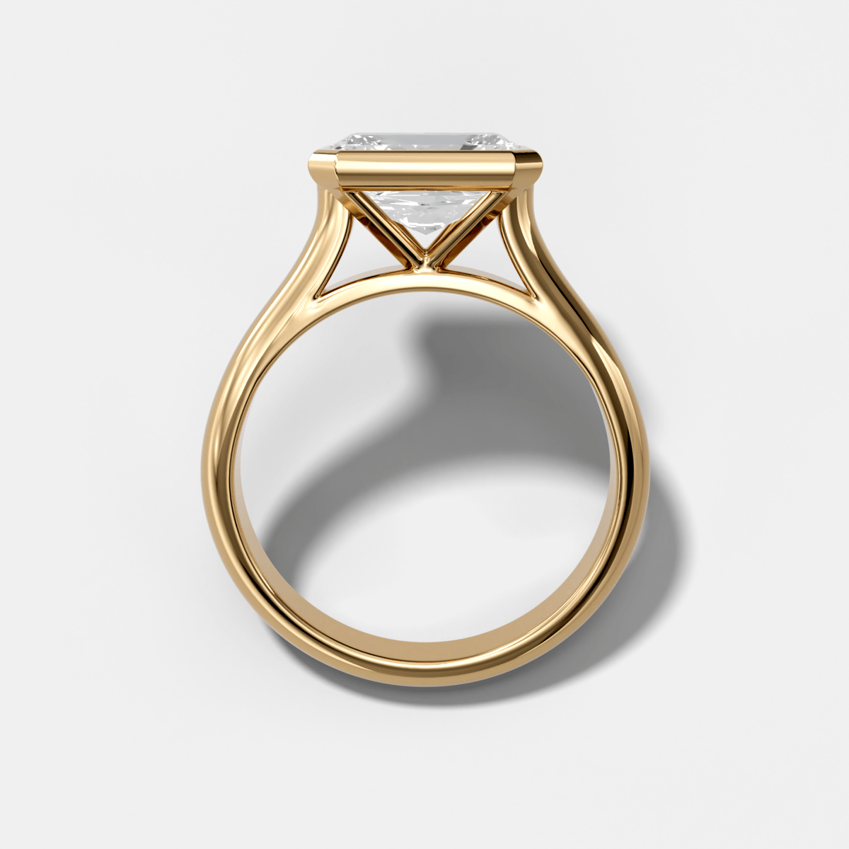 Cathedral Bezel Set Solitaire Engagement Ring With Elongated Radiant Diamond (East West) - GOODSTONE