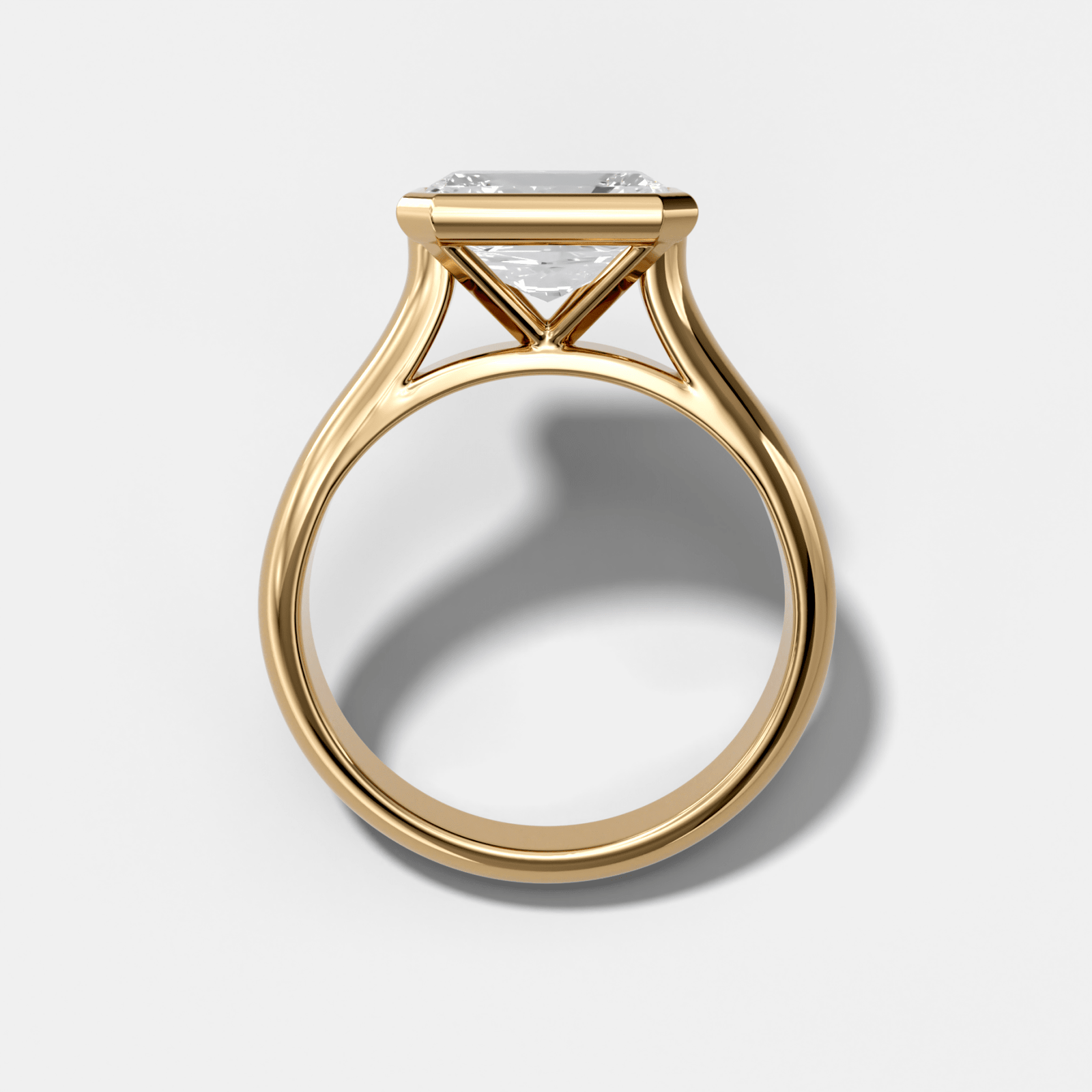 Cathedral Bezel Set Solitaire Engagement Ring With Elongated Radiant Diamond (East West) - GOODSTONE