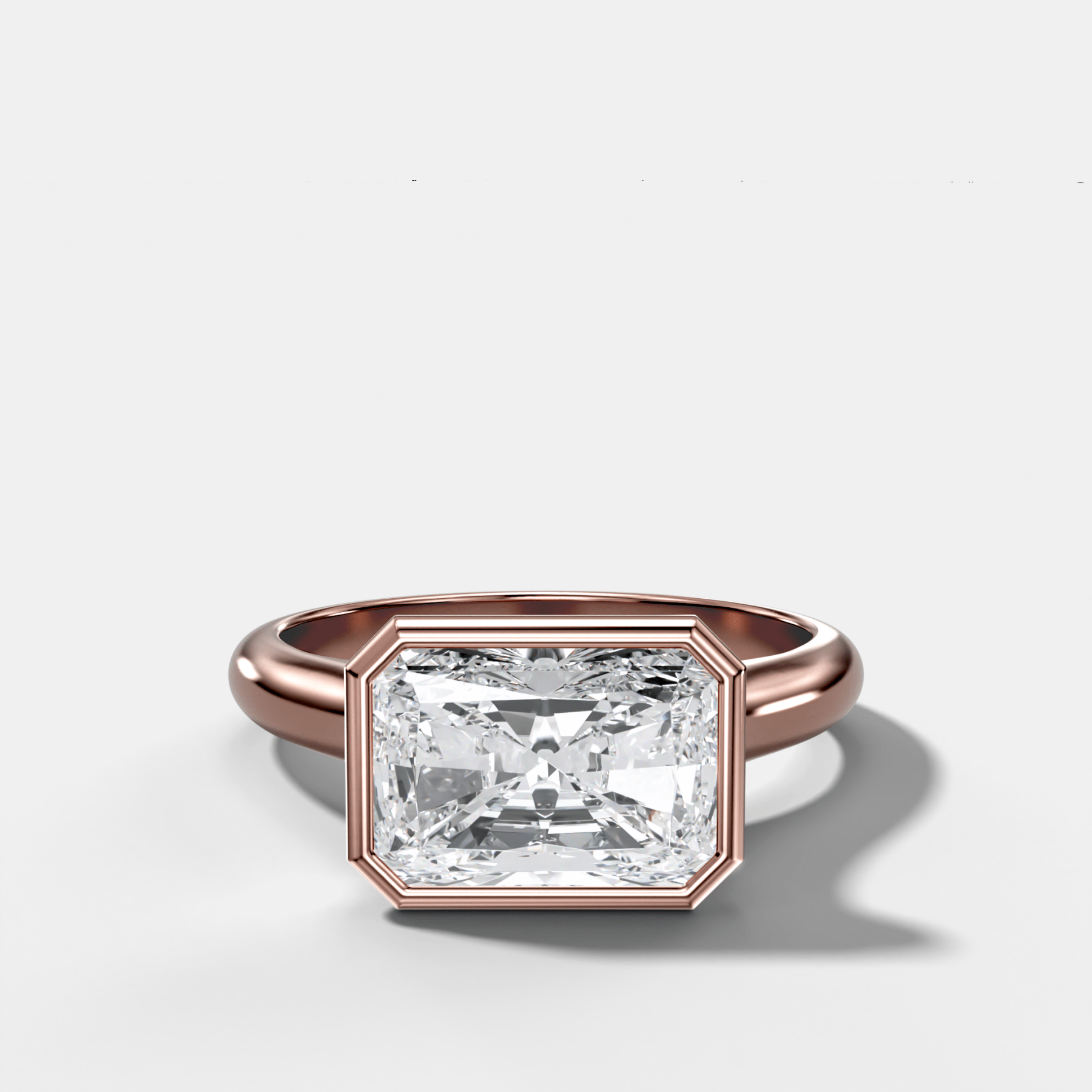 Cathedral Bezel Set Solitaire Engagement Ring With Elongated Radiant Diamond (East West) - GOODSTONE