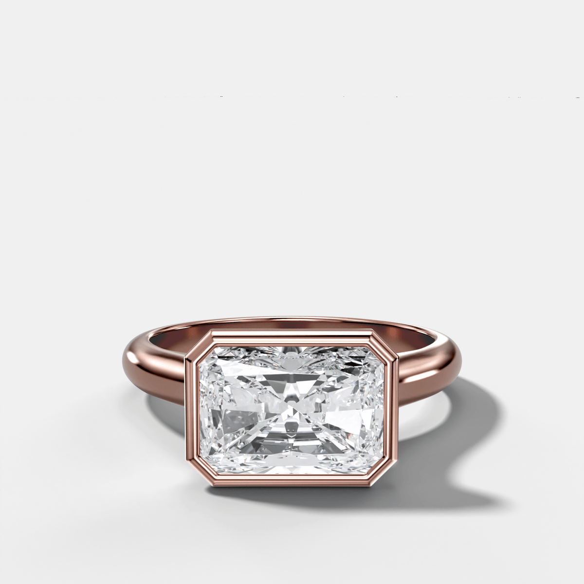 Cathedral Bezel Set Solitaire Engagement Ring With Elongated Radiant Diamond (East West) - GOODSTONE