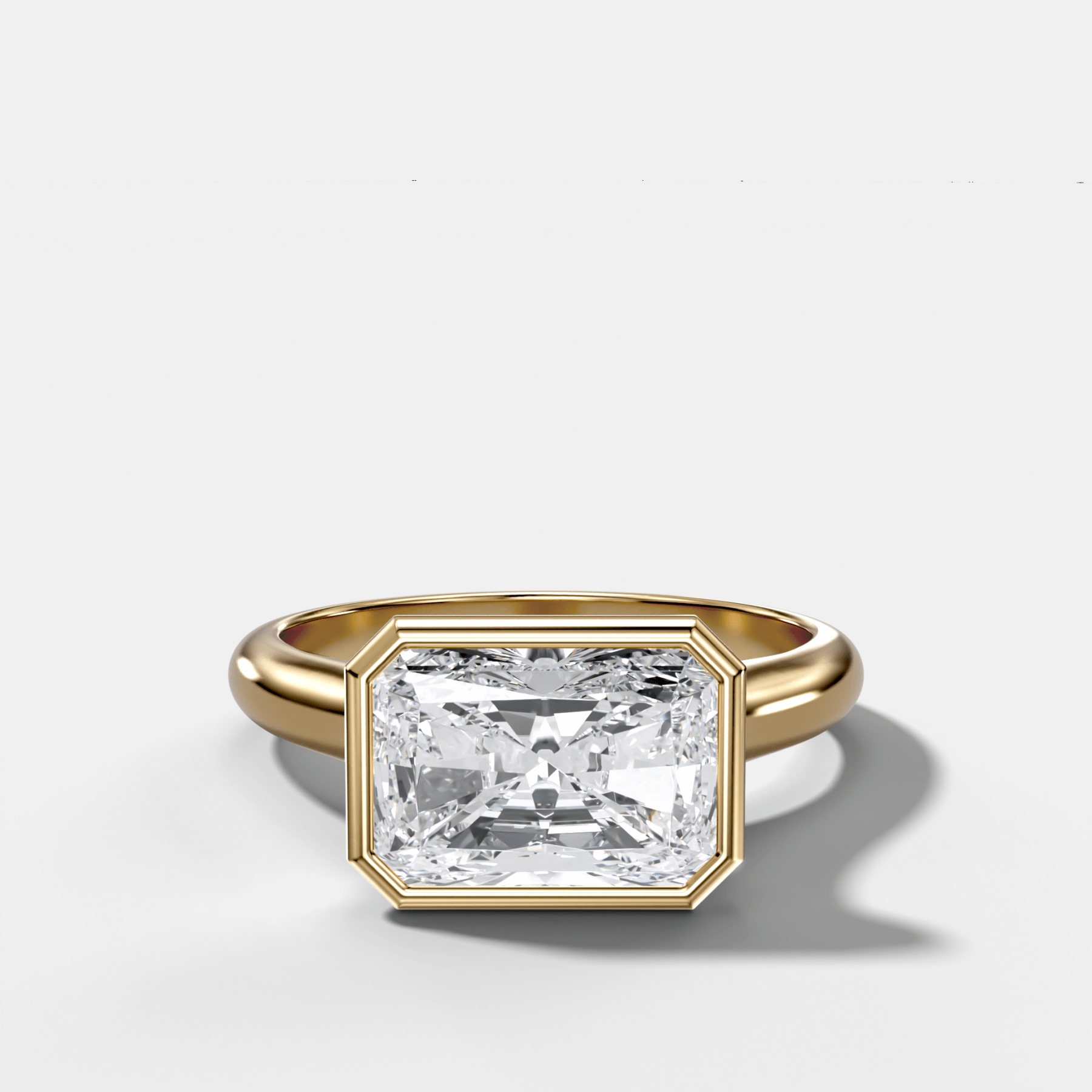 Cathedral Bezel Set Solitaire Engagement Ring With Elongated Radiant Diamond (East West) - GOODSTONE