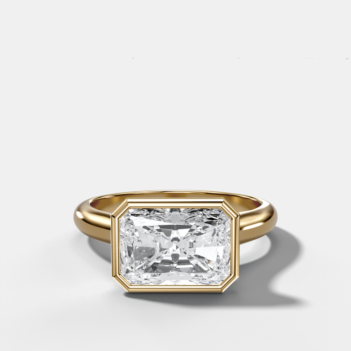 Cathedral Bezel Set Solitaire Engagement Ring With Elongated Radiant Diamond (East West) - GOODSTONE