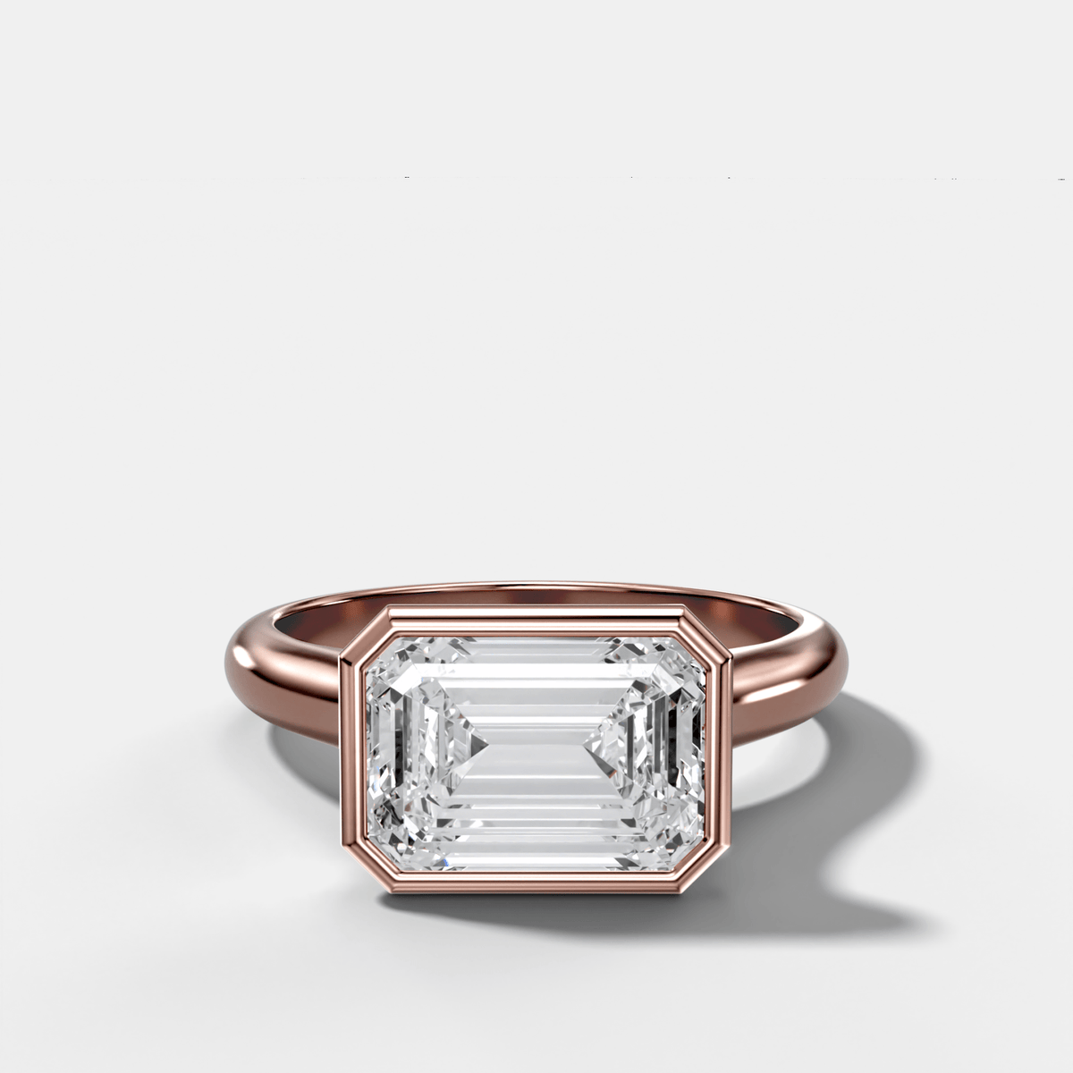 Cathedral Bezel Set Solitaire Engagement Ring With Emerald Cut Diamond (East West) - GOODSTONE