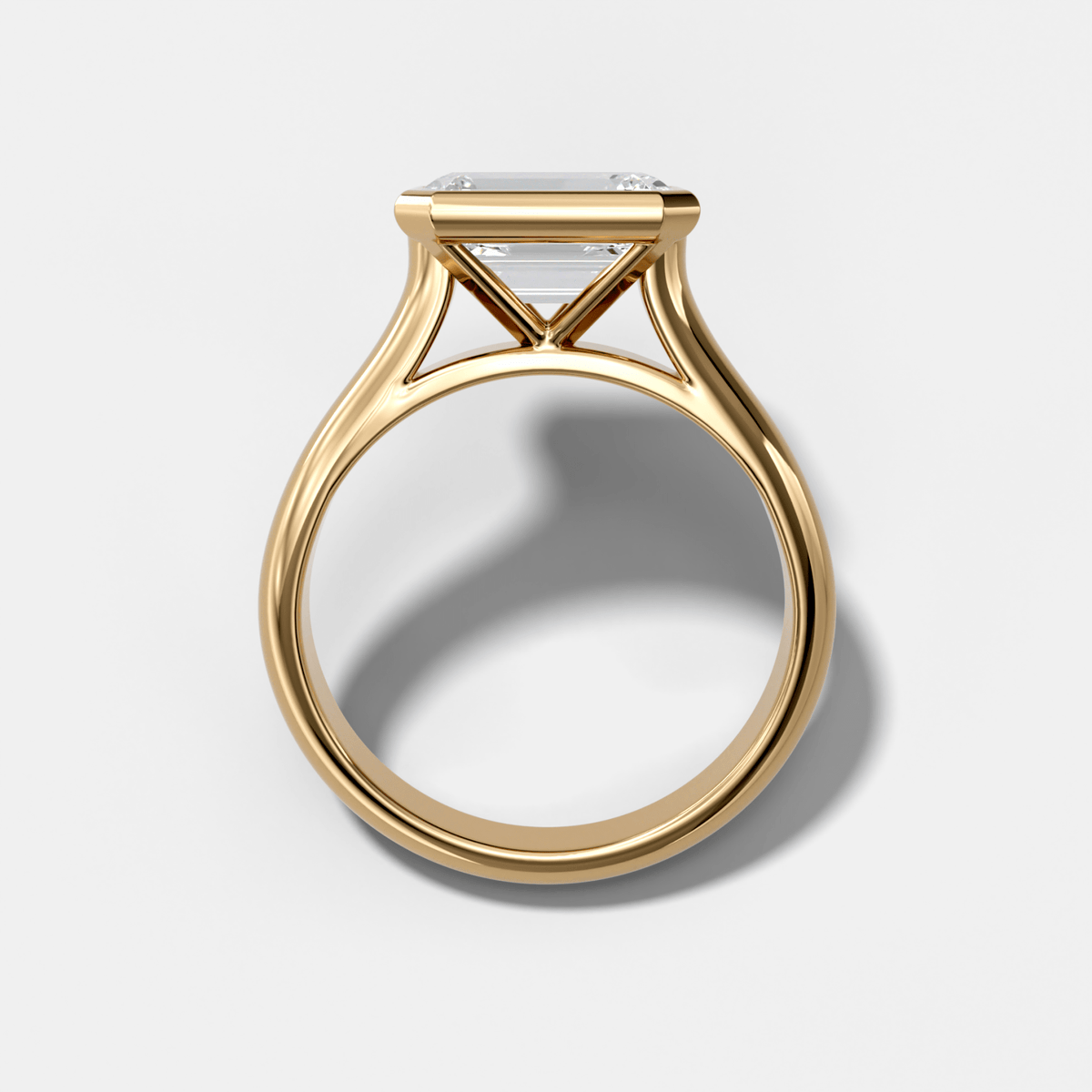 Cathedral Bezel Set Solitaire Engagement Ring With Emerald Cut Diamond (East West) - GOODSTONE