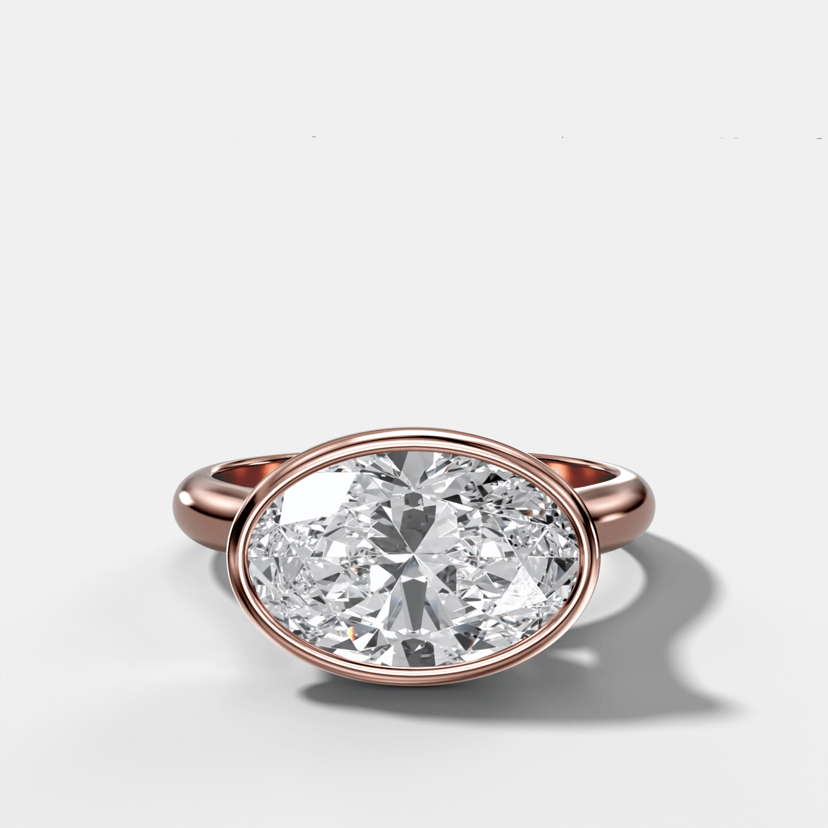 Cathedral Bezel Set Solitaire Engagement Ring With Oval Diamond (East West) - GOODSTONE