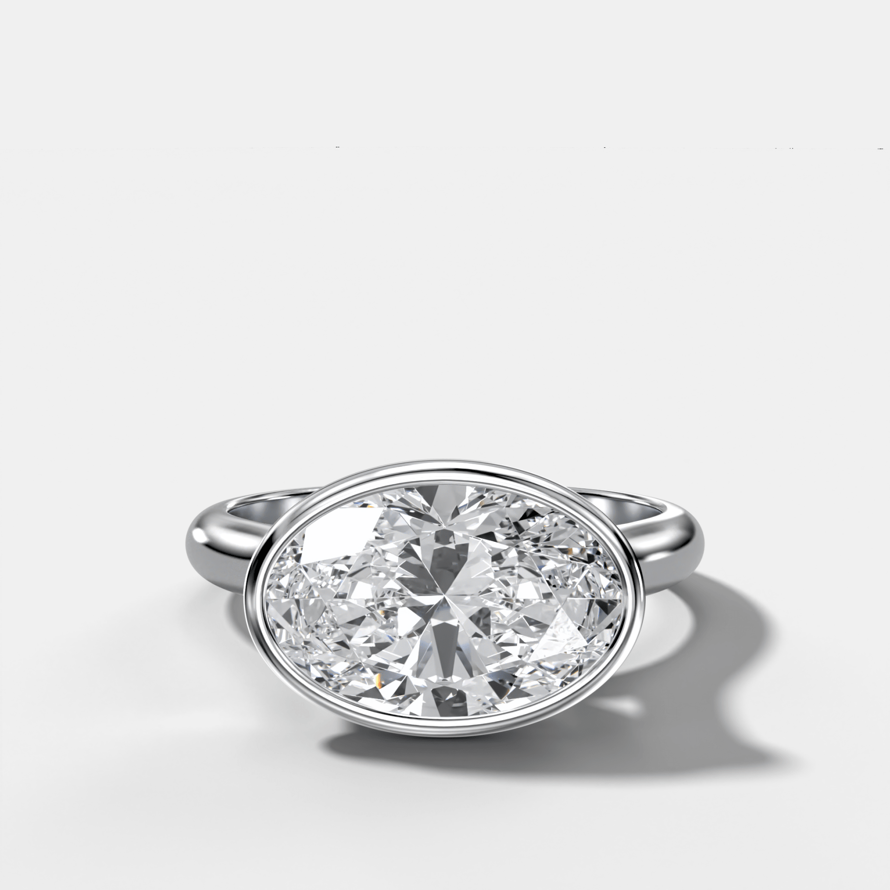 Cathedral Bezel Set Solitaire Engagement Ring With Oval Diamond (East West) - GOODSTONE