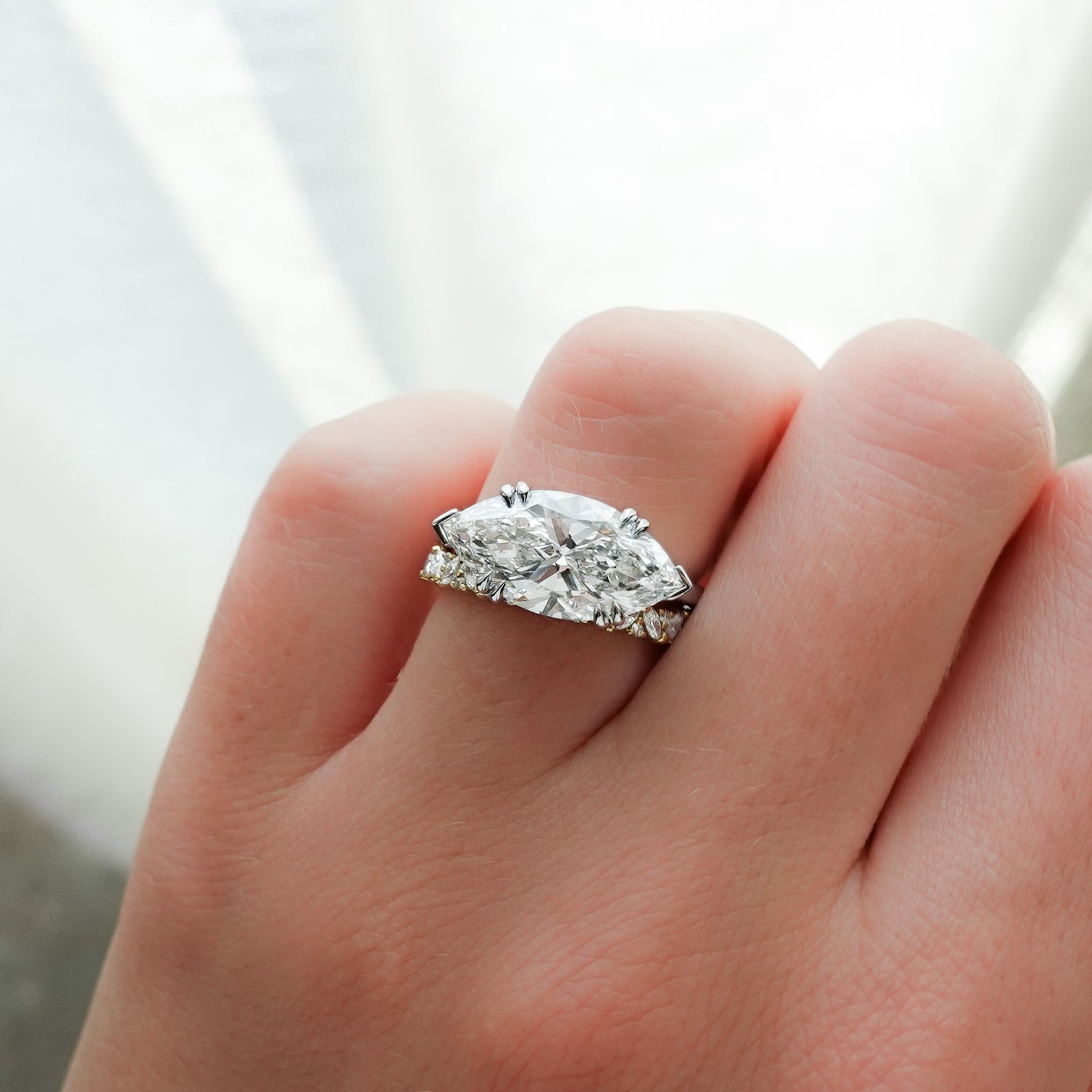 Signature Cathedral Solitaire With Marquise Cut (East West) by Good Stone in Yellow Gold