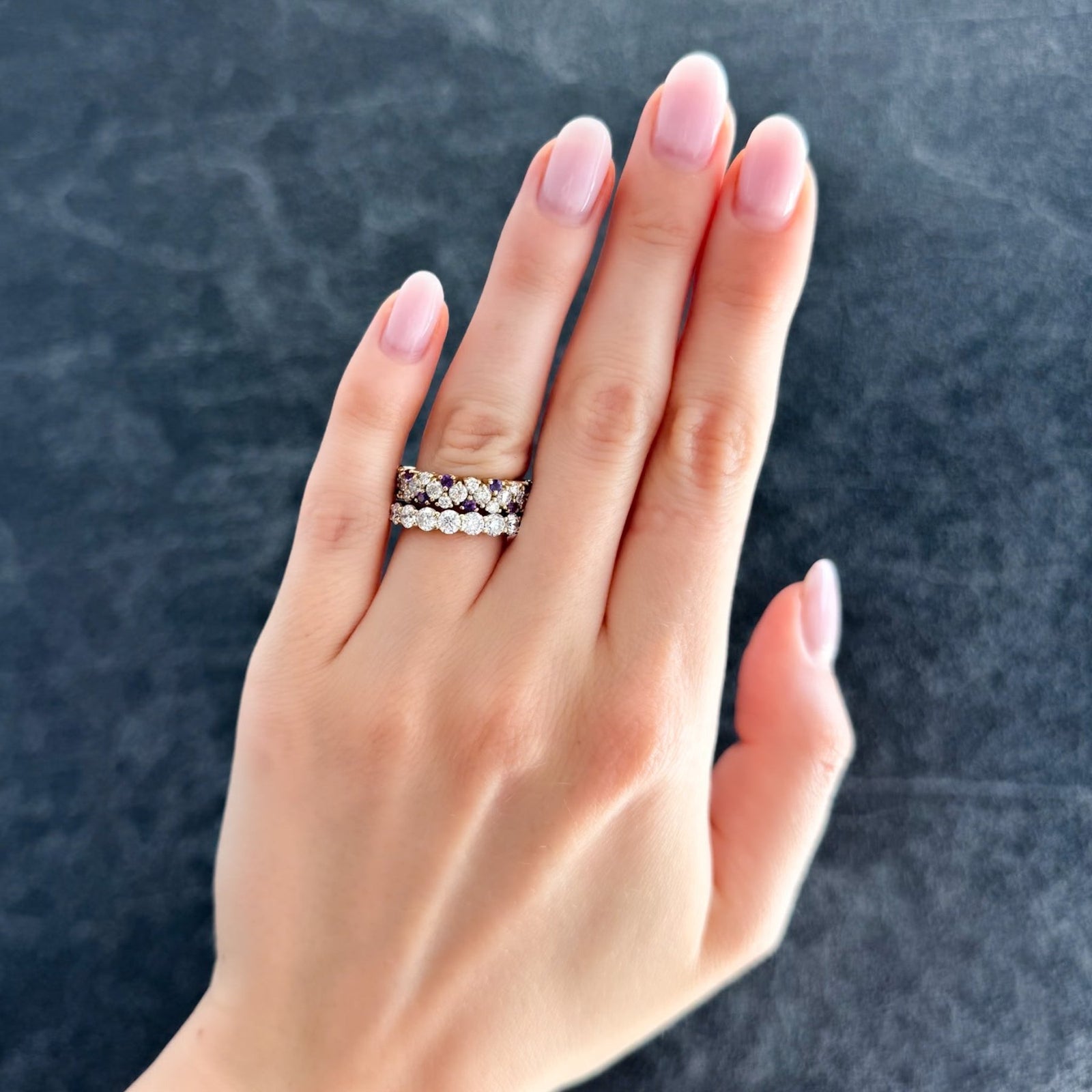 Celestial Round Diamond Wedding Band with Amethyst - GOODSTONE