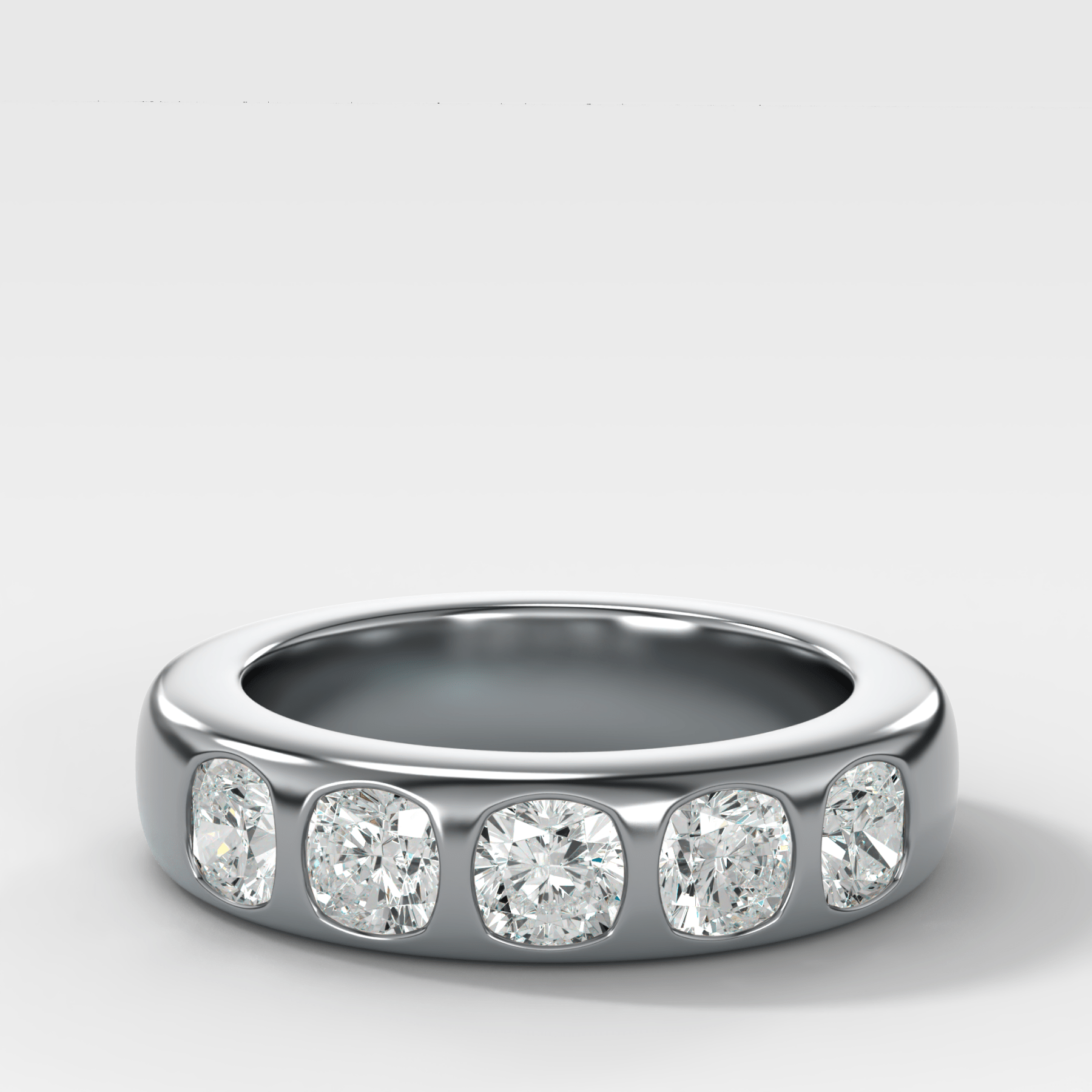 Chunky Burnished Five Stone Wedding Band with Cushion Cut Diamonds - GOODSTONE
