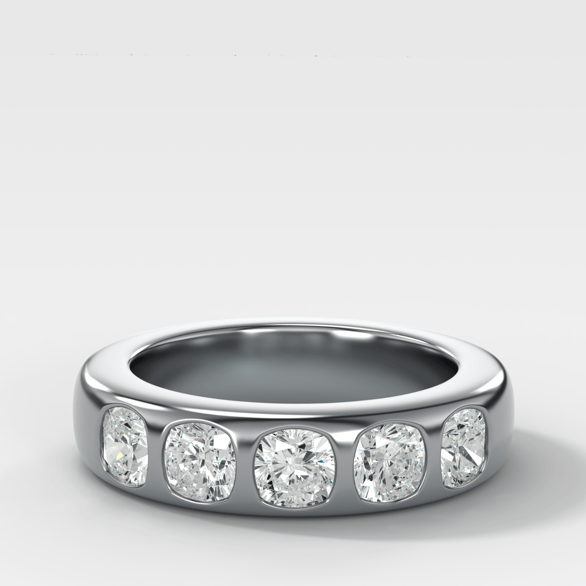 Chunky Burnished Five Stone Wedding Band with Cushion Cut Diamonds - GOODSTONE