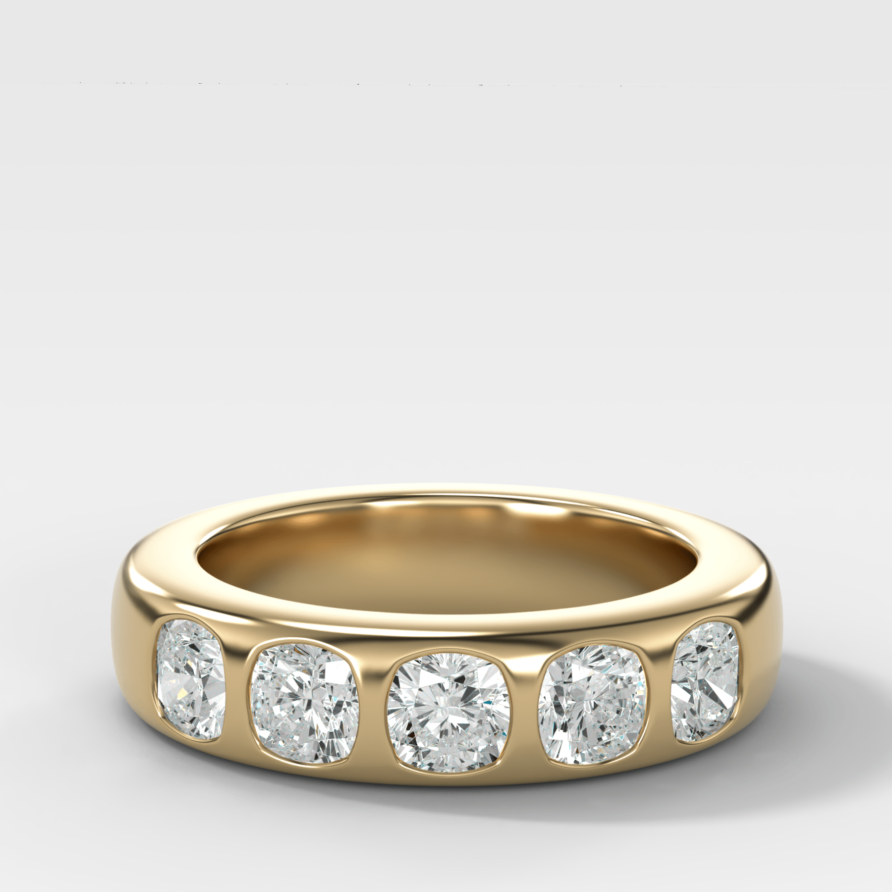 Chunky Burnished Five Stone Wedding Band with Cushion Cut Diamonds - GOODSTONE
