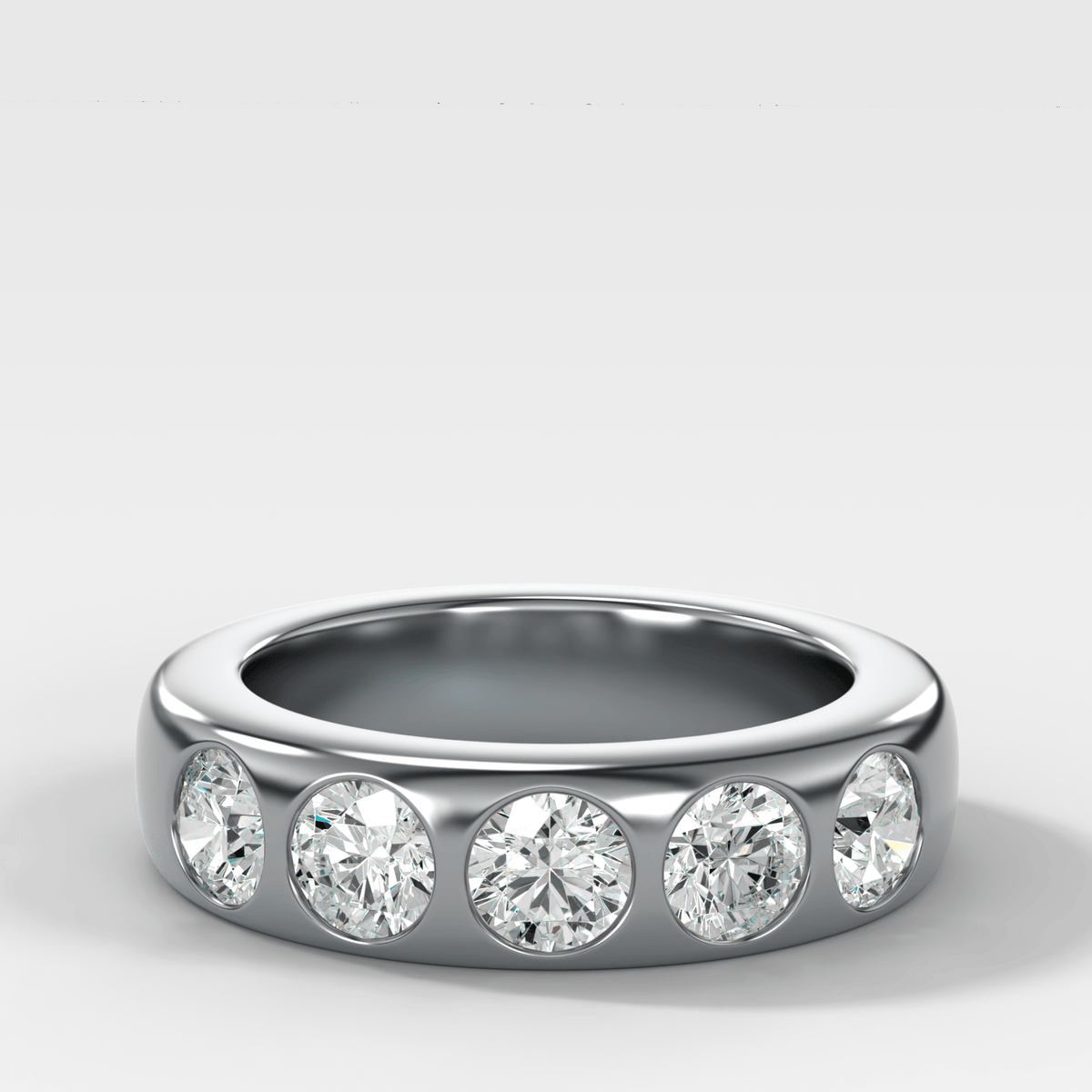 Chunky Burnished Five Stone Wedding Band with Round Cut Diamonds - GOODSTONE