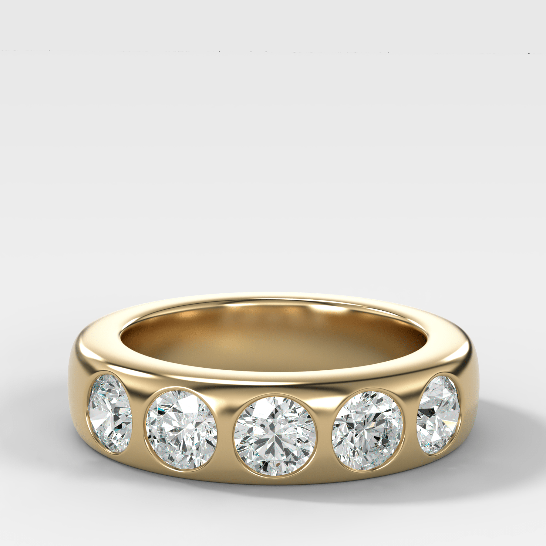 Chunky Burnished Five Stone Wedding Band with Round Cut Diamonds - GOODSTONE