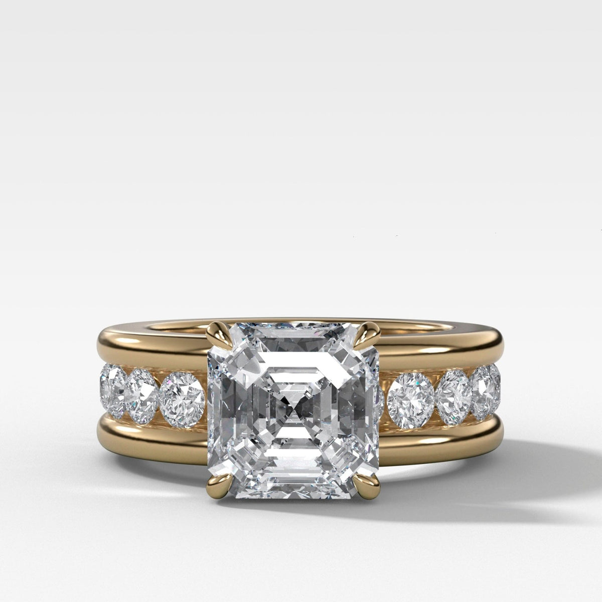 Chunky Channel Set Engagement Ring with Asscher Cut Diamond - GOODSTONE