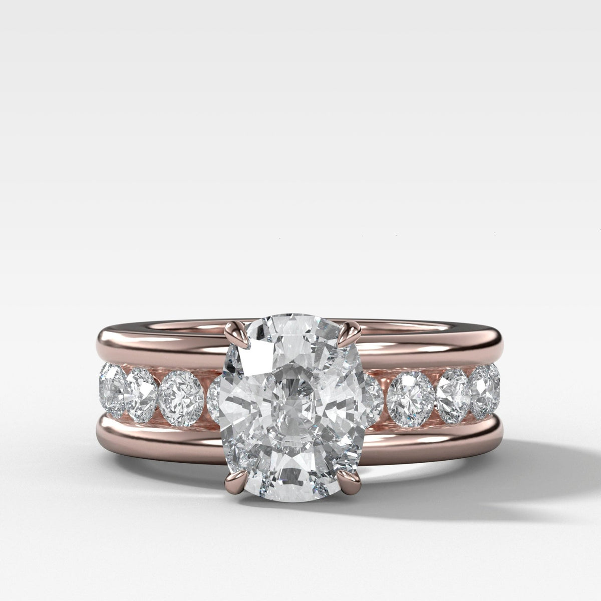 Chunky Channel Set Engagement Ring with Elongated Cushion Cut Diamond - GOODSTONE
