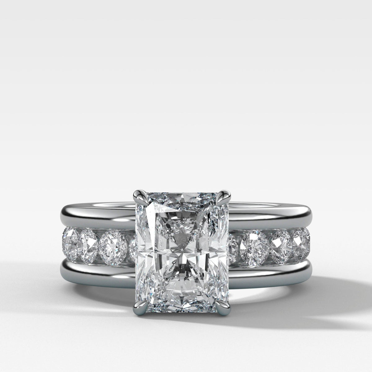 Chunky Channel Set Engagement Ring with Elongated Radiant Cut Diamond - GOODSTONE