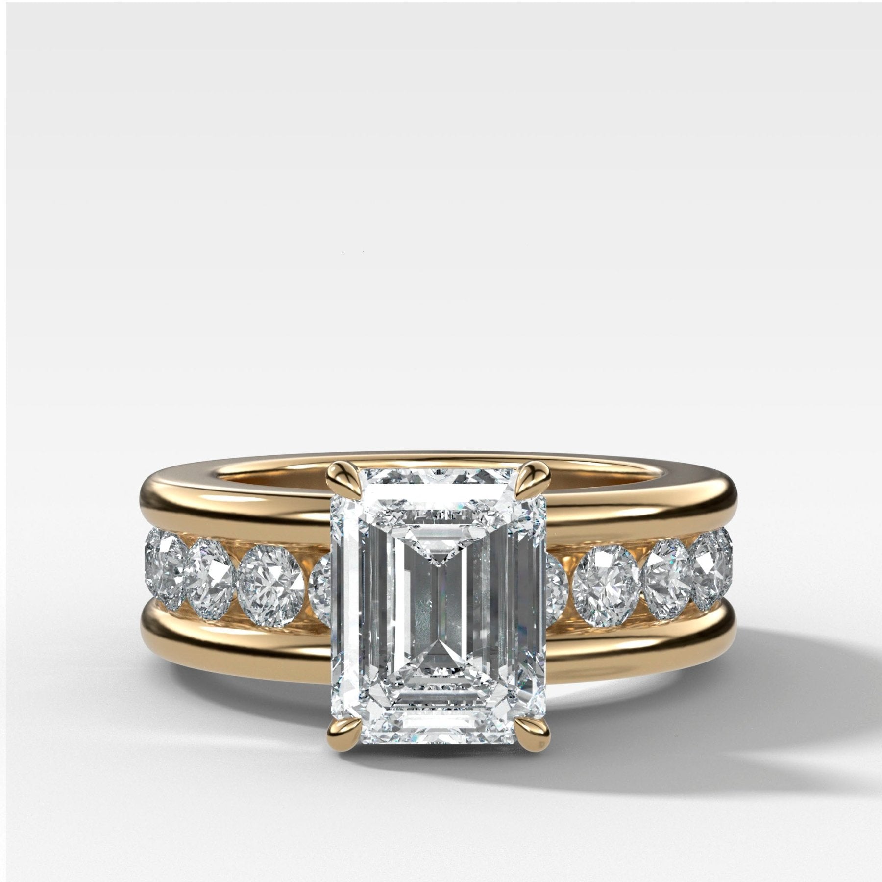 Chunky Channel Set Engagement Ring with Emerald Cut Diamond - GOODSTONE