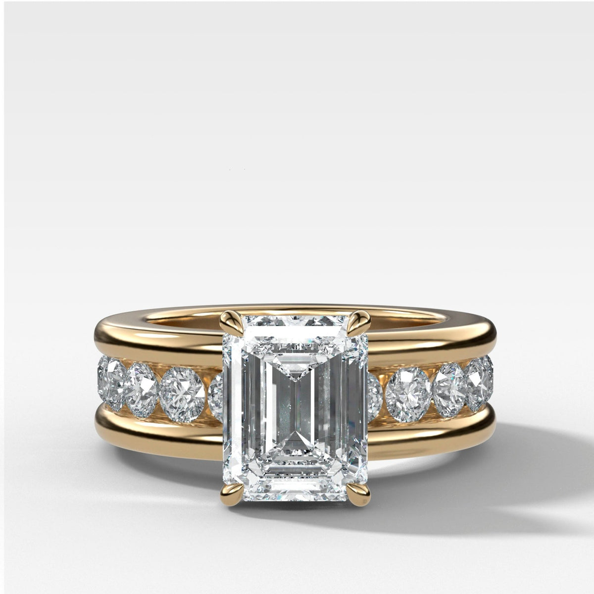 Chunky Channel Set Engagement Ring with Emerald Cut Diamond - GOODSTONE