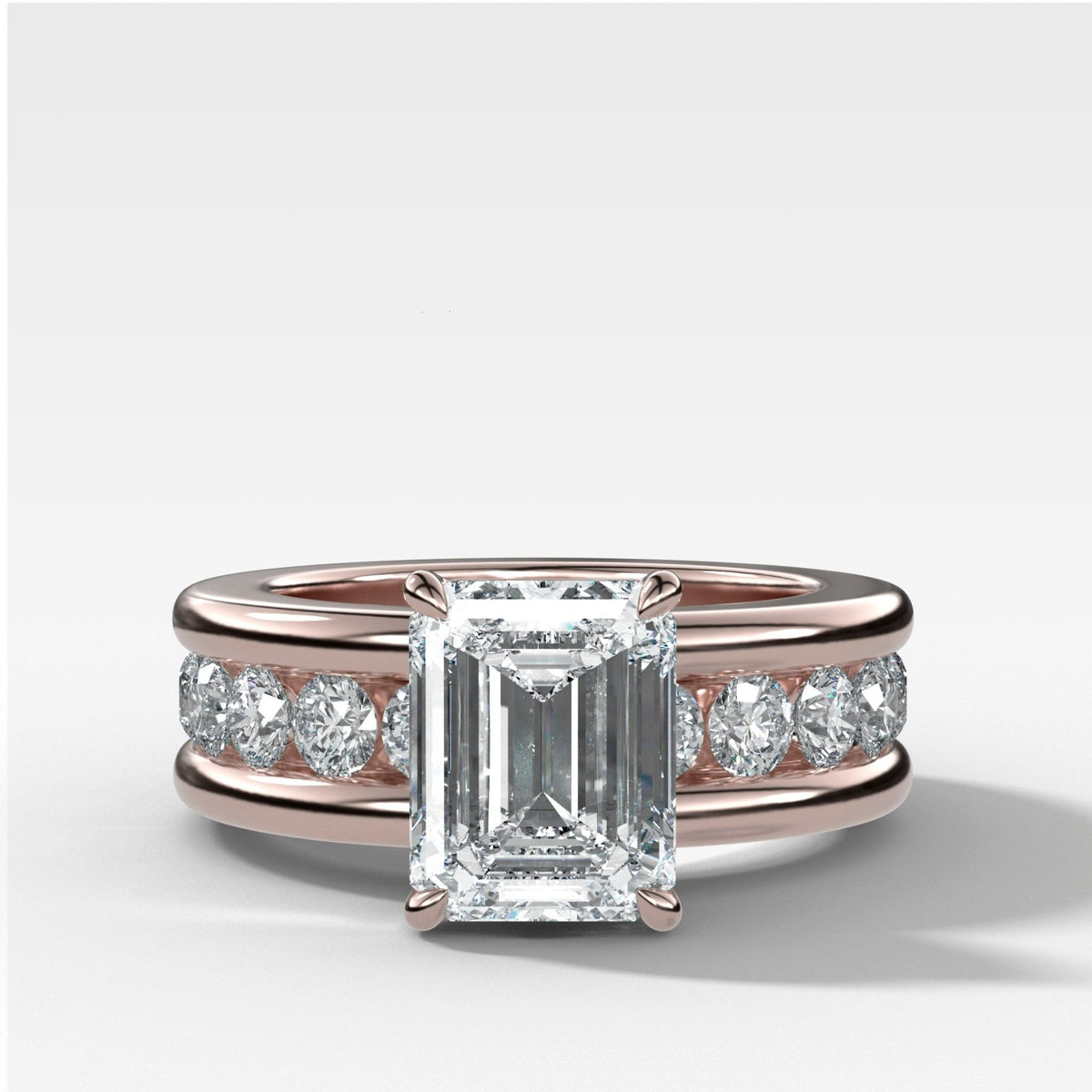 Chunky Channel Set Engagement Ring with Emerald Cut Diamond - GOODSTONE