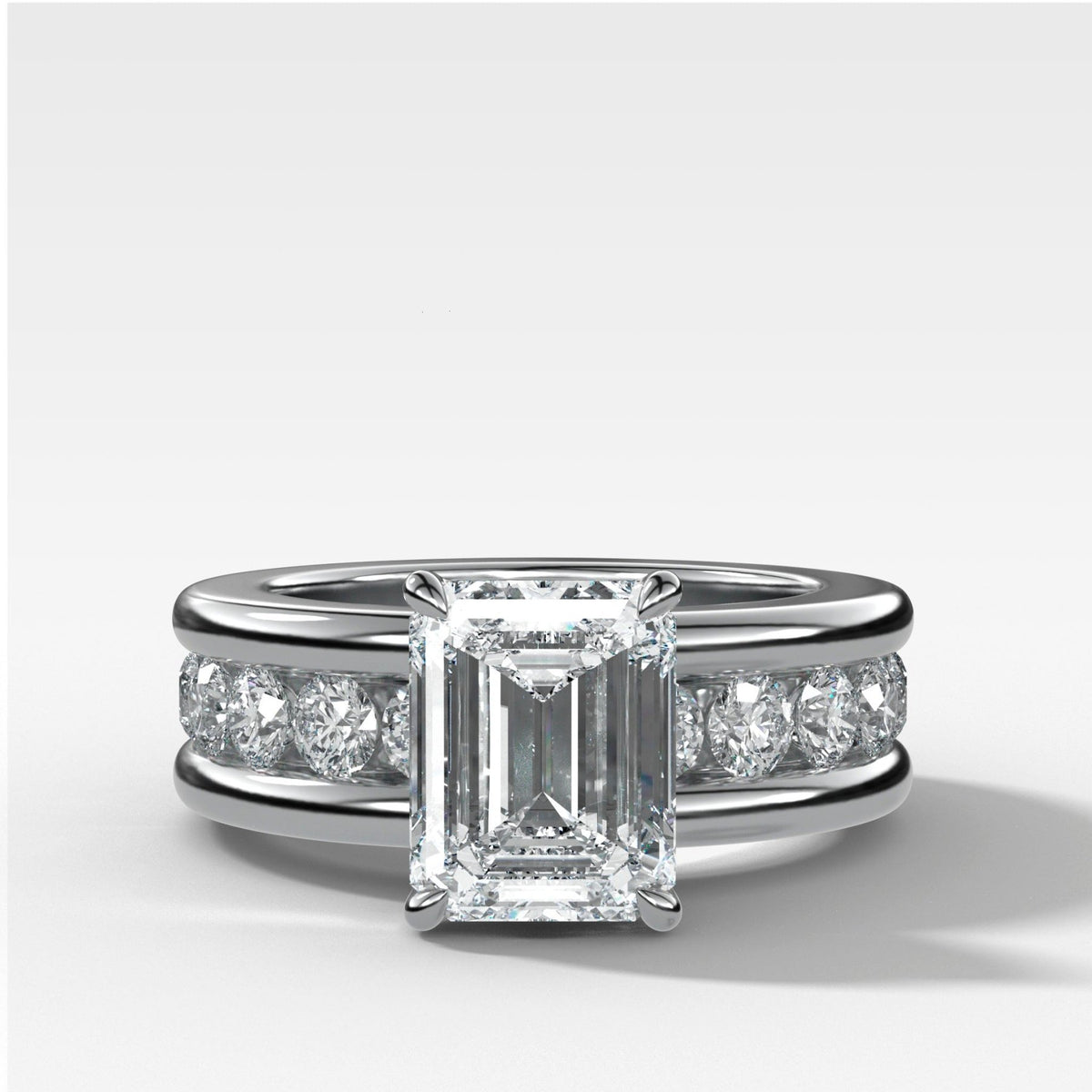 Chunky Channel Set Engagement Ring with Emerald Cut Diamond - GOODSTONE