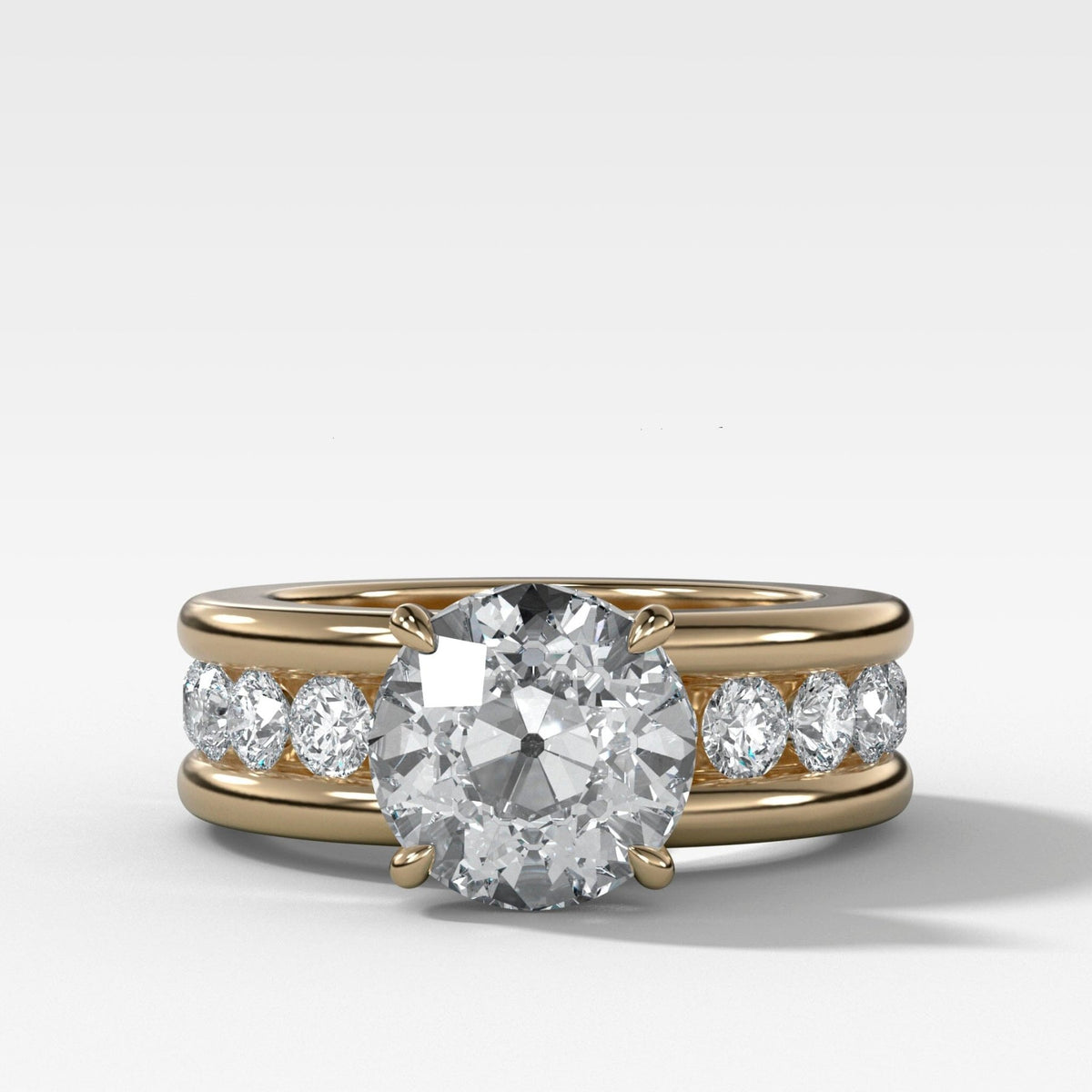 Anillo de compromiso con solitario de engarce de canal grueso y compromiso con diamantes de talla euro antigua de Good Stone Inc, oro amarillo natural de 14 k