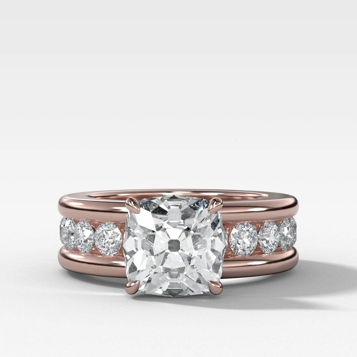 Chunky Channel Set Engagement Ring with Old Mine Cut Diamond - GOODSTONE