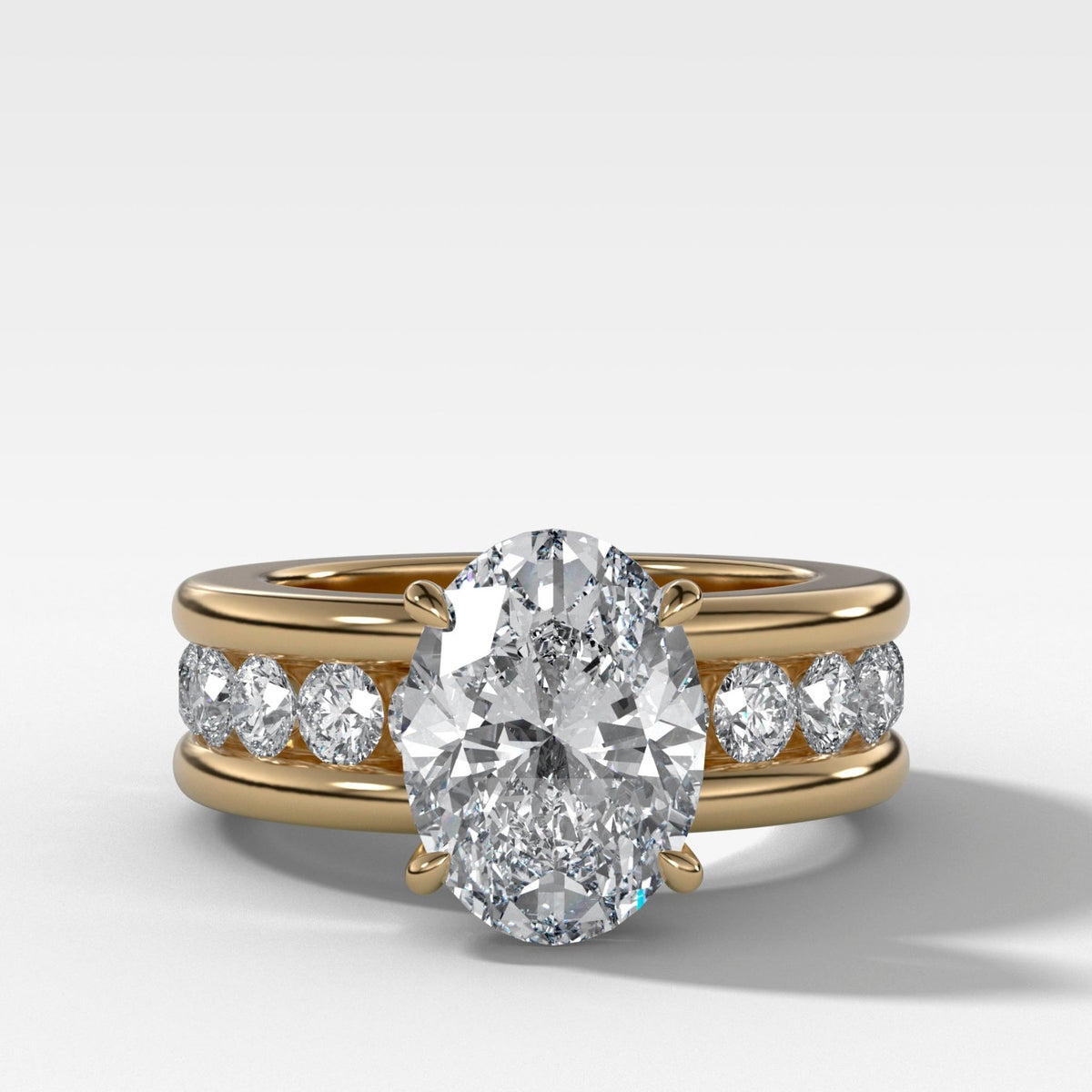 Chunky Channel Set Engagement Ring with Oval Cut Diamond - GOODSTONE