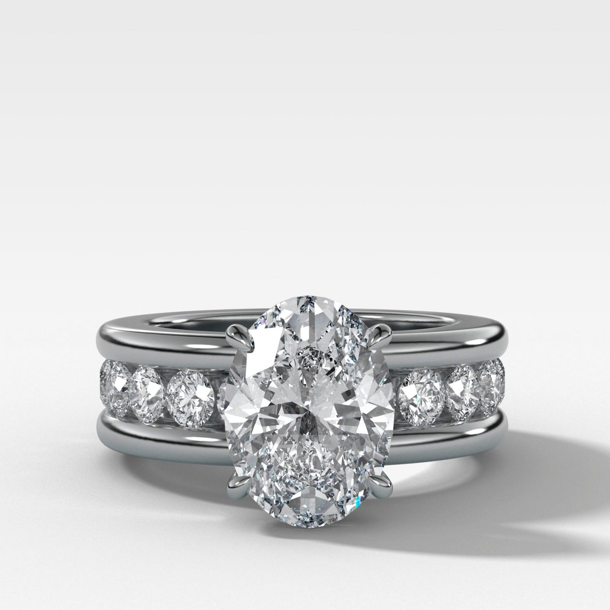 Chunky Channel Set Engagement Ring with Oval Cut Diamond - GOODSTONE