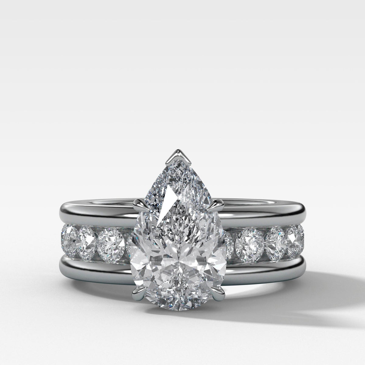 Chunky Channel Set Engagement Ring with Pear Cut Diamond - GOODSTONE